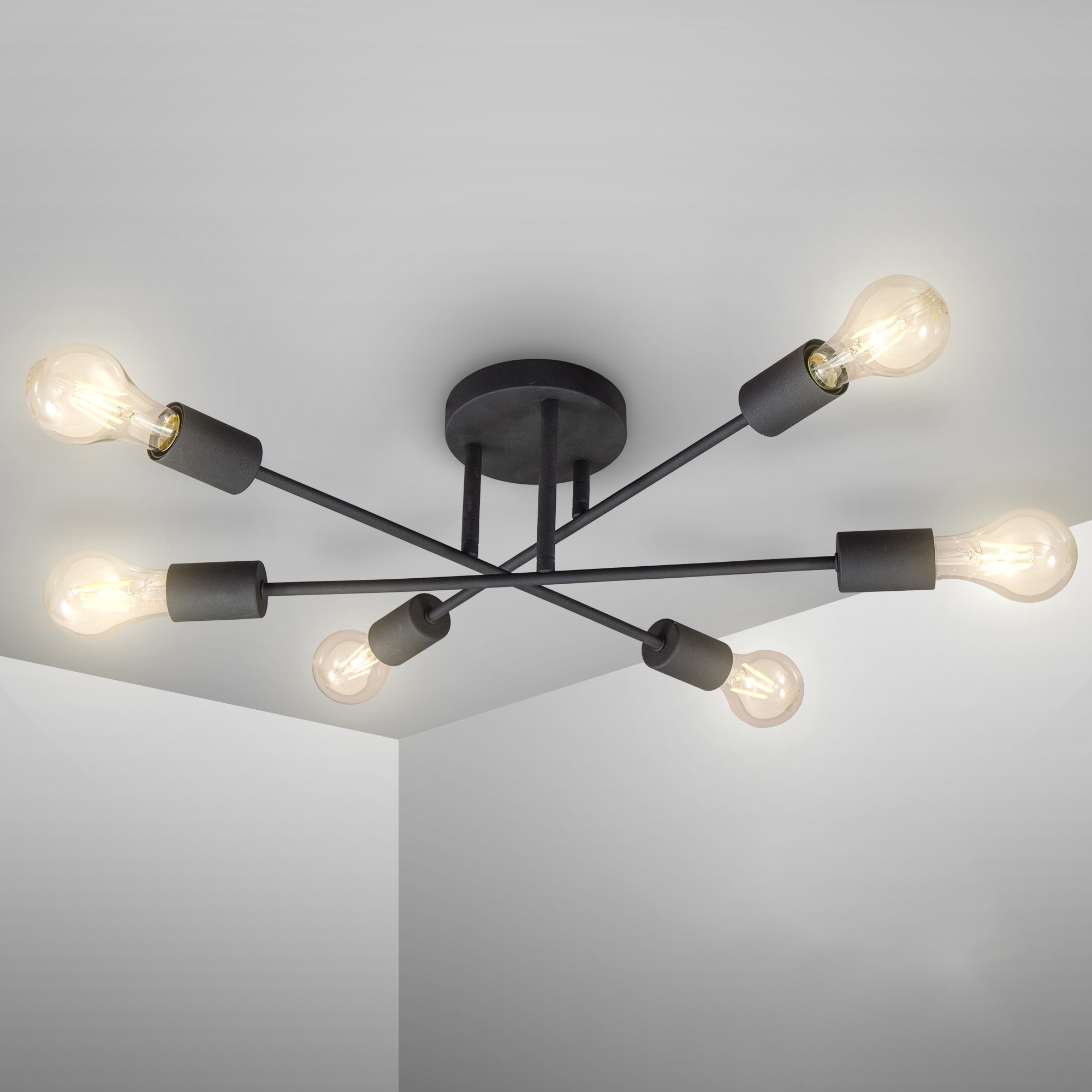 B.K.Licht LED Deckenleuchte, 6 flammig-flammig, LED Vintage-Leuchte  Deckenlampe Retro Industrial E27 schwarz rustikal online kaufen | mit 3  Jahren XXL Garantie