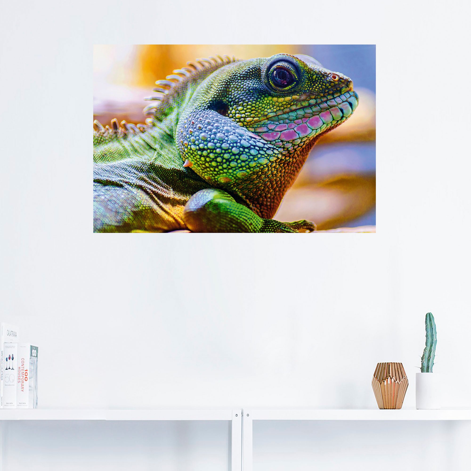 Artland Wandbild »Farbiger Kopf eines Leguan«, Reptilien, (1 St.), als  Alubild, Leinwandbild, Wandaufkleber oder Poster in versch. Größen auf  Rechnung bestellen