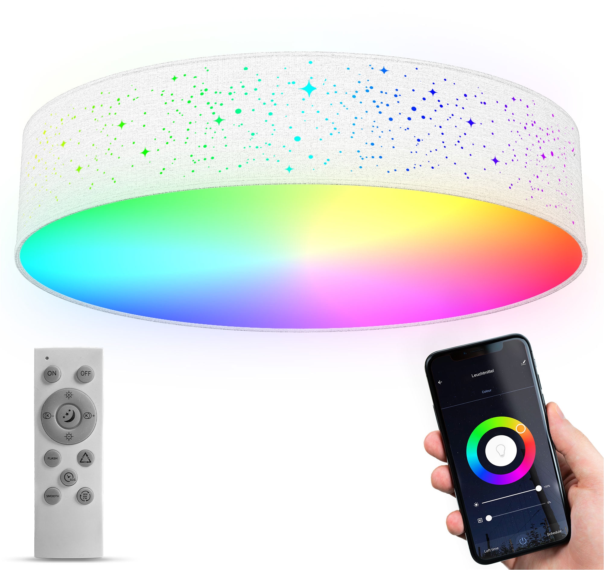 B.K.Licht LED Deckenleuchte »WiFi RGB-CCT Deckenlampe, APP-Steuerung, iOS+Andorid«, 1 flammig-flammig, inkl. Fernbedienung, Farbwechsel und Lichteffekte, Ø49cm