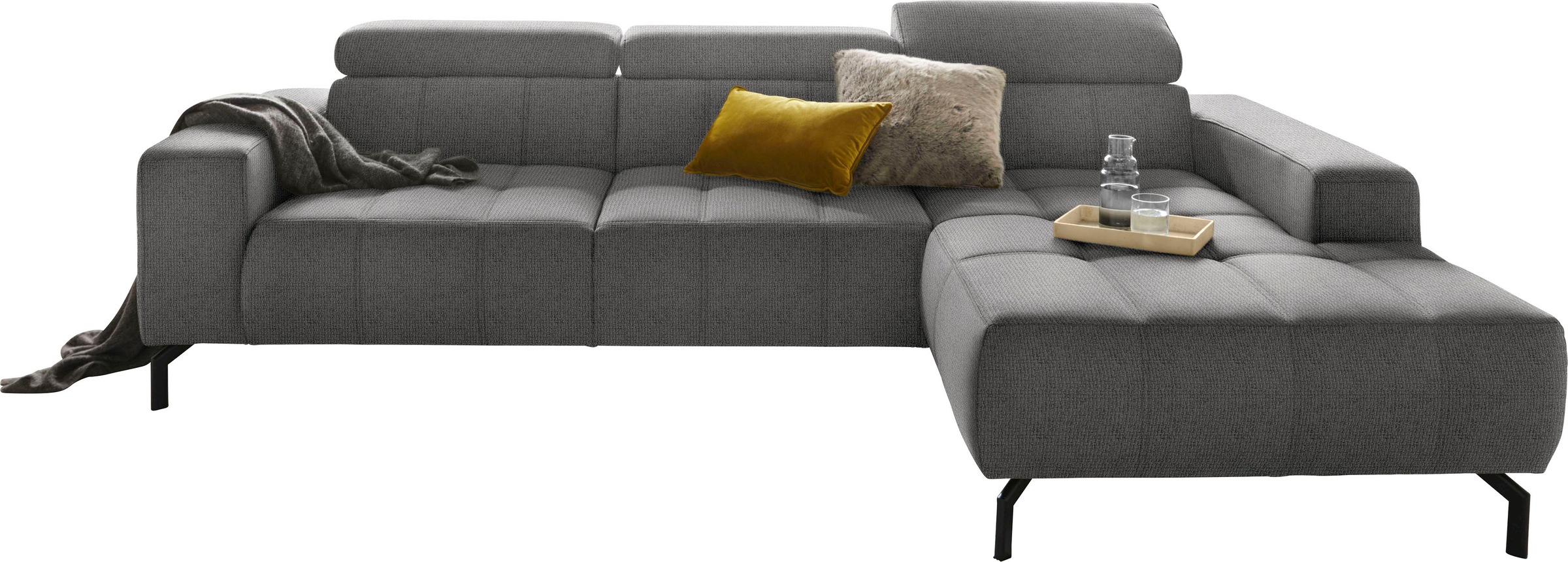 DOMO collection Ecksofa »Cunelli tolle Sitznähte als Designelement, fester Sitzkomfort, L-Form«, wahlweise mit 6-fach verstellbarer Kopfteilverstellung, bodenfrei