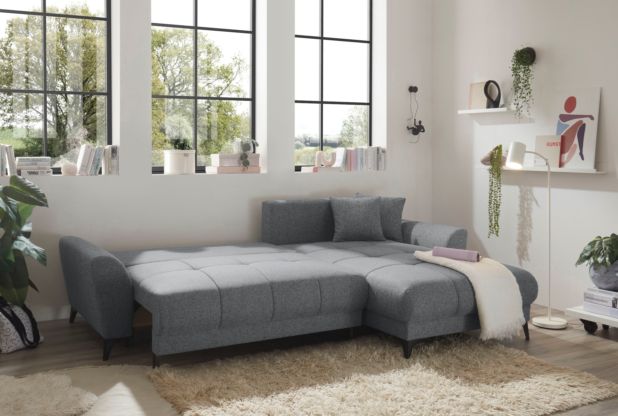 ED EXCITING DESIGN Ecksofa »Bern L-Form«, frei im Raum stellbar, mit Bettkasten, mit Schlaffunktion