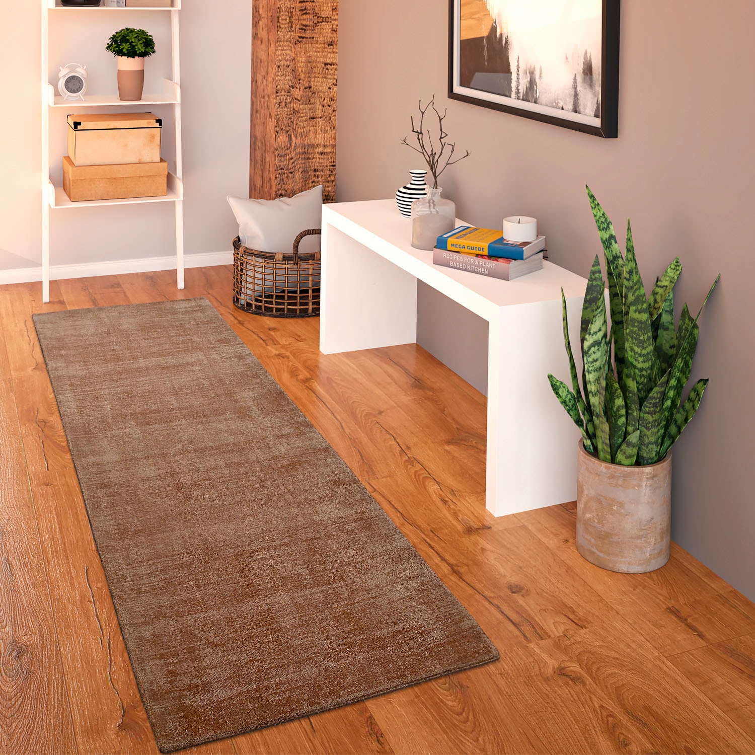 Paco Home Läufer »Randers 578«, rechteckig, 14 mm Höhe, Kurzflor, Handweb Teppich, Uni Farben, handgewebt