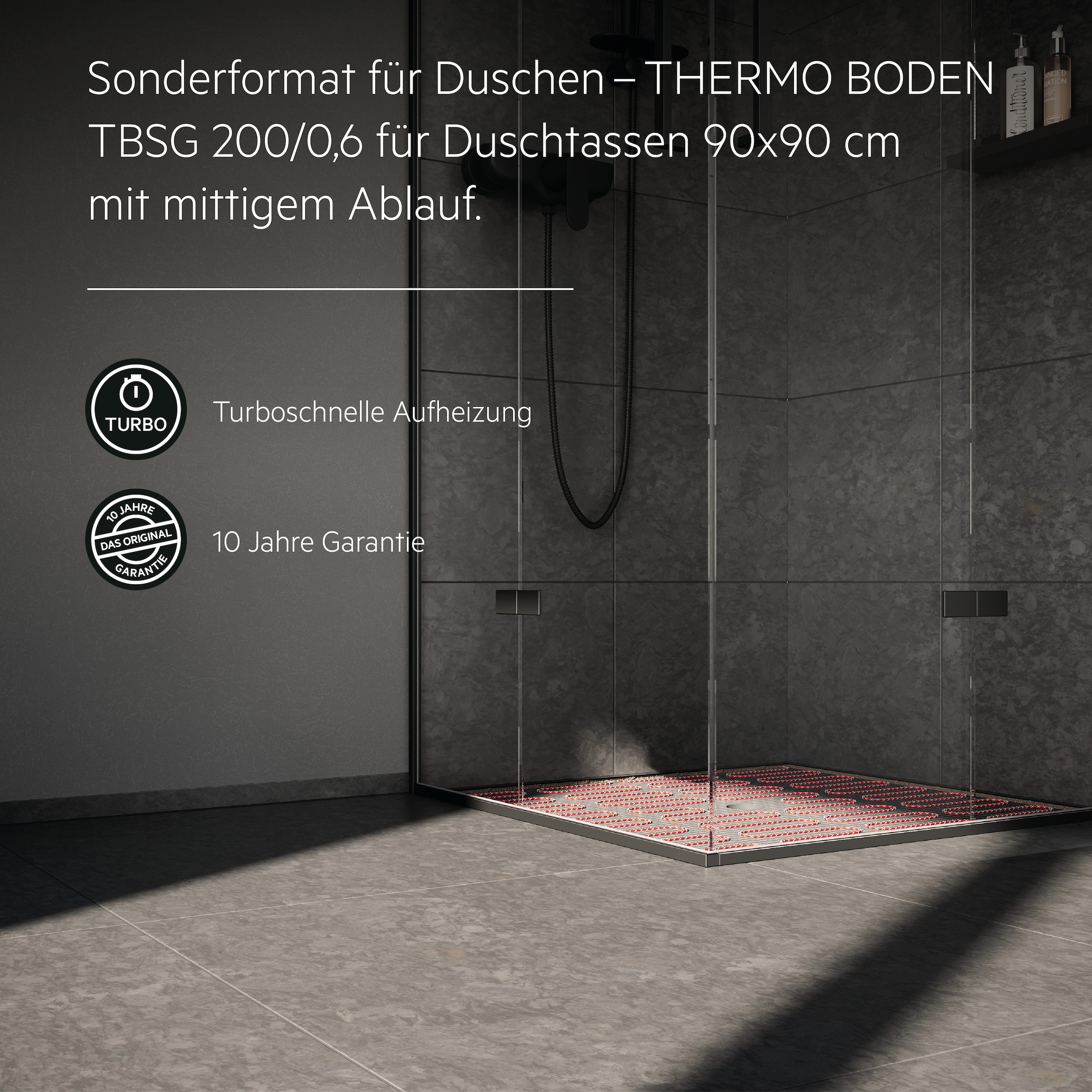 AEG Haustechnik Fußbodenheizung »Wellness Thermo Boden »TBSG 200/0.8««, Heizmatte 0,8 m², Sonderformat für geflieste Duschen, mittiger Ablauf