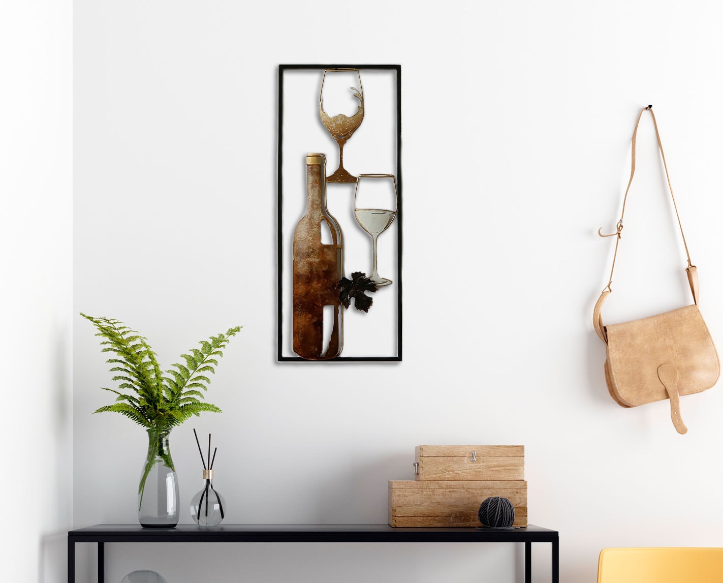 Bönninghoff Metallbild »WEINFLASCHE UND WEINGLÄSER 25x61 cm – Deko modern«
