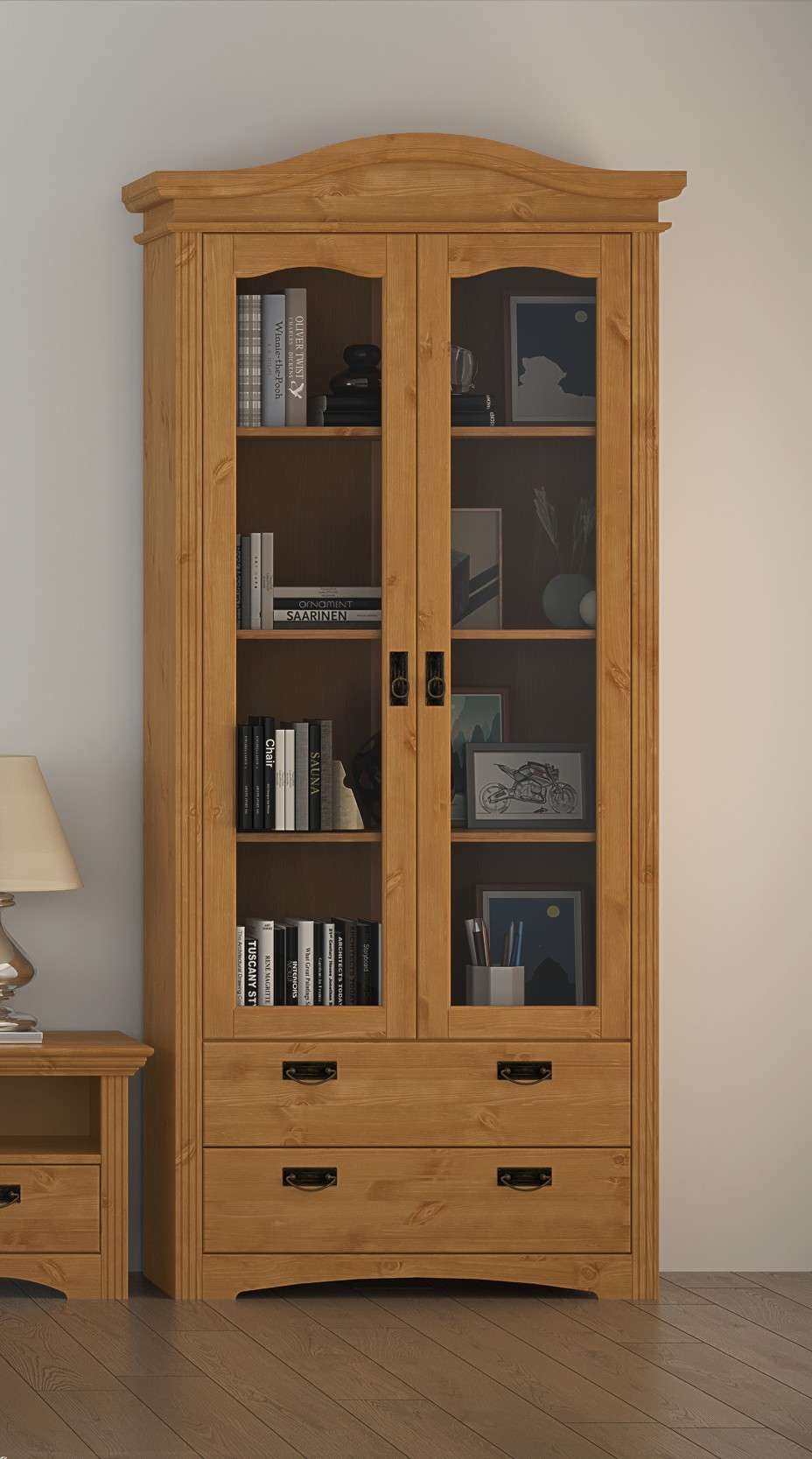 OTTO home Vitrine »Konrad« aus massiver Kiefer, mit Glaseinsätzen, B/T: 94/208 cm