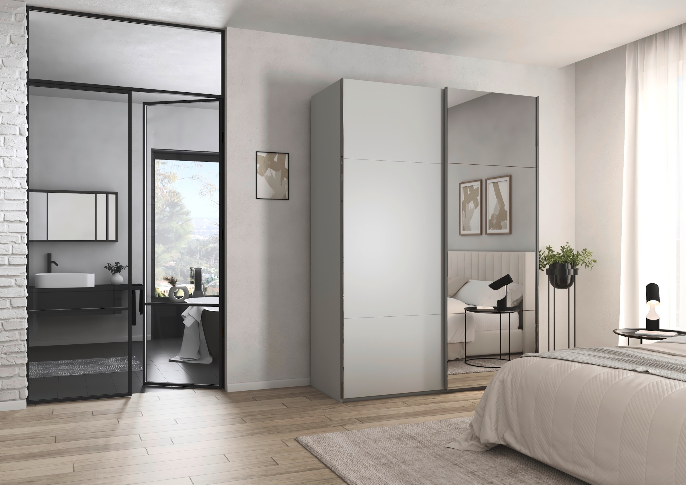 rauch Schwebetürenschrank »Kleiderschrank Schrank Garderobe Schlafzimmerschrank CONTIDO« in 3 verschiedenen Ausstattungen BASIC/CLASSIC/PREMIUM,  aus hochwertigem Material in 6 Breiten 2 Griff-Farben MADE IN GERMANY