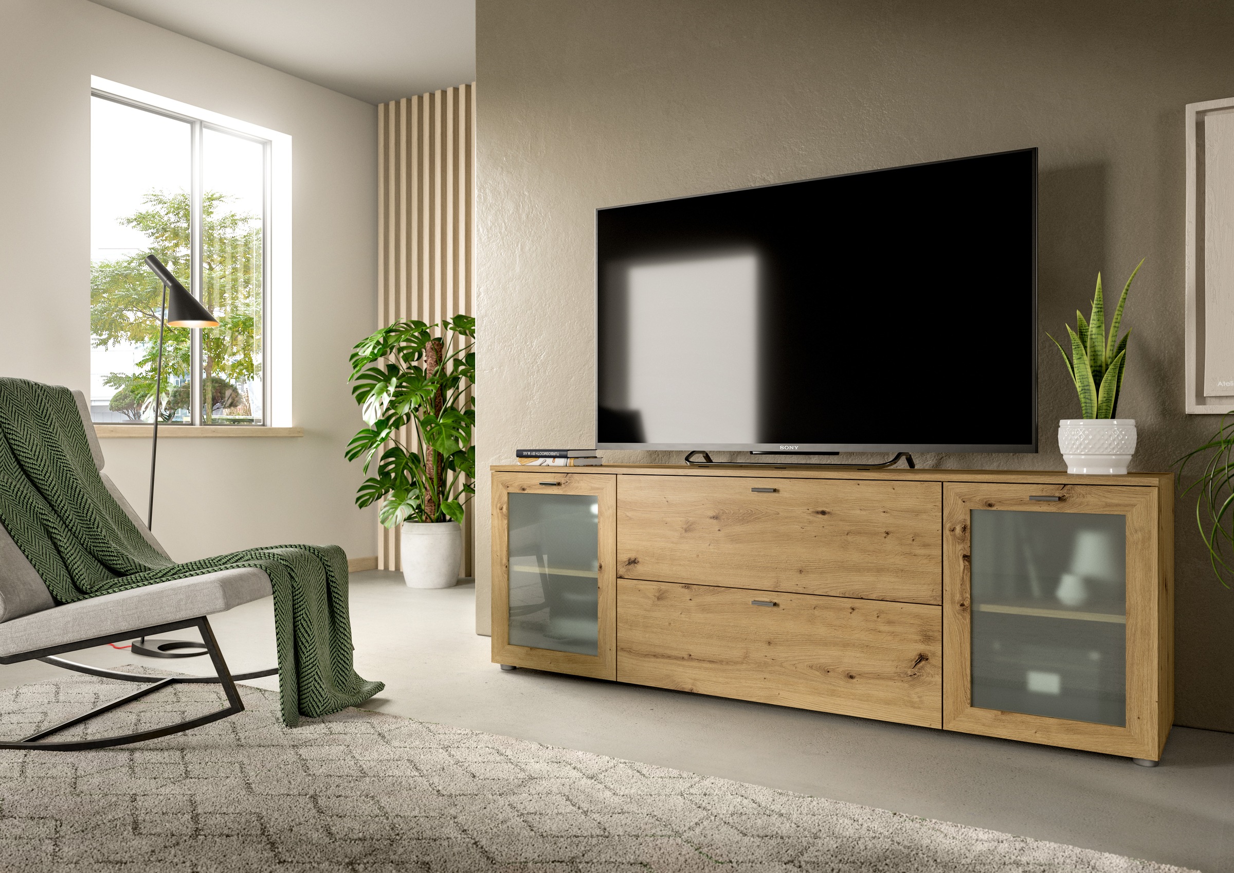 INOSIGN Lowboard »Onex, Breite 180 cm, mit Glastüren, vielseitig einsetzbar«, in verschiedenen Farben, TV-Schrank, Kommode, TV-Möbel