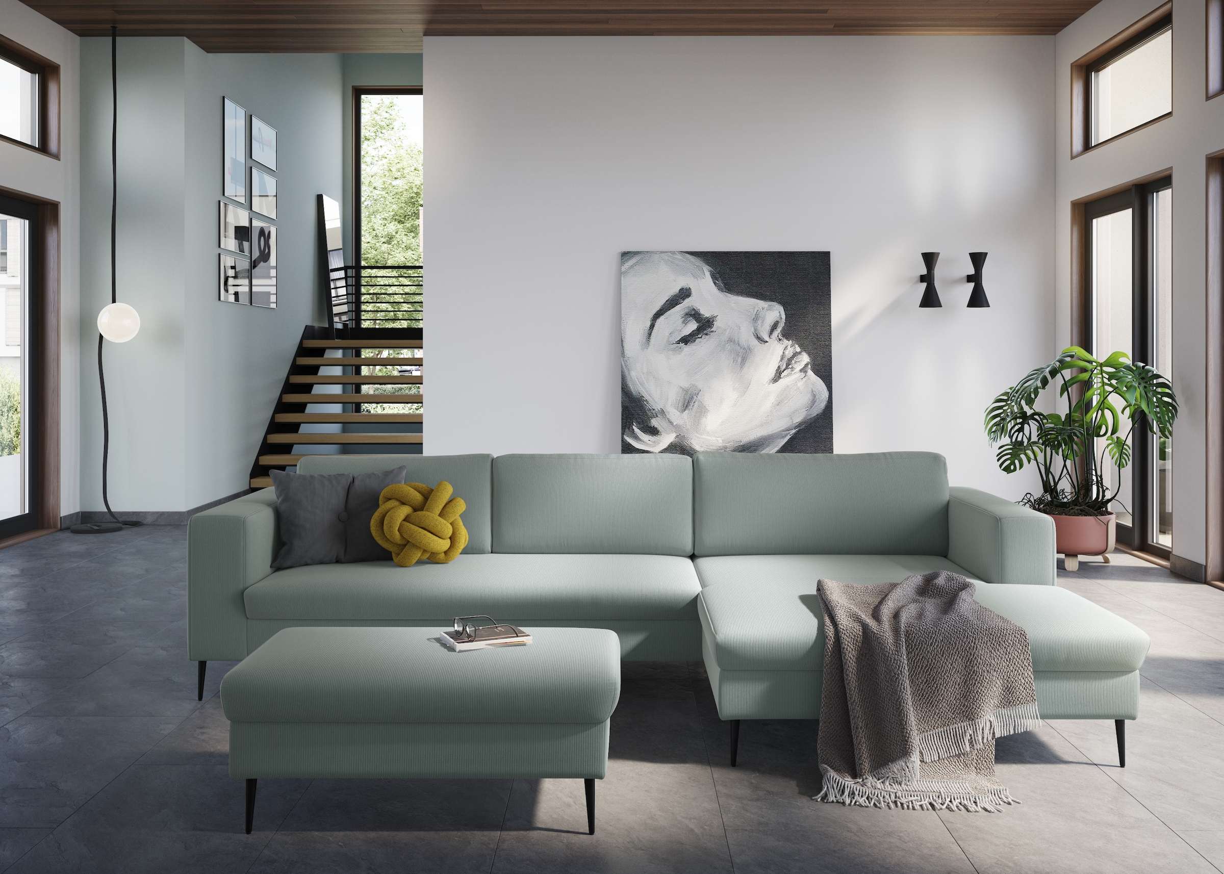 DOMO collection Ecksofa »Modica, zeitlos und elegant, L-Form«, moderne Optik mit extrabreiter Recamiere, auch in Cord