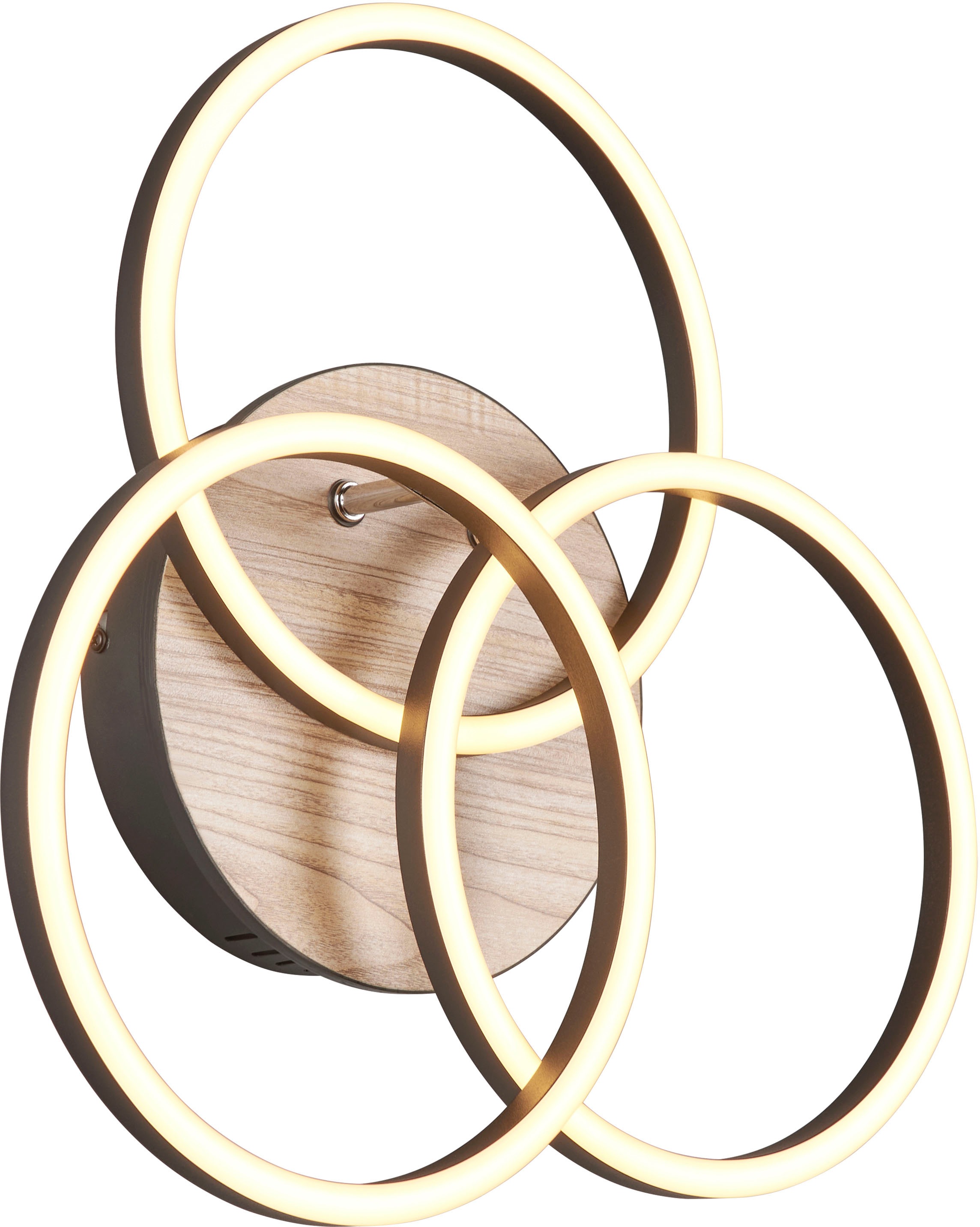REALITY Leuchten LED Deckenleuchte »Circle«, 1 flammig, Leuchtmittel LED-Board | LED fest integriert, Deckenlampe holzfarb. mit schwenkbaren Ringen / inkl. Fernbedienung