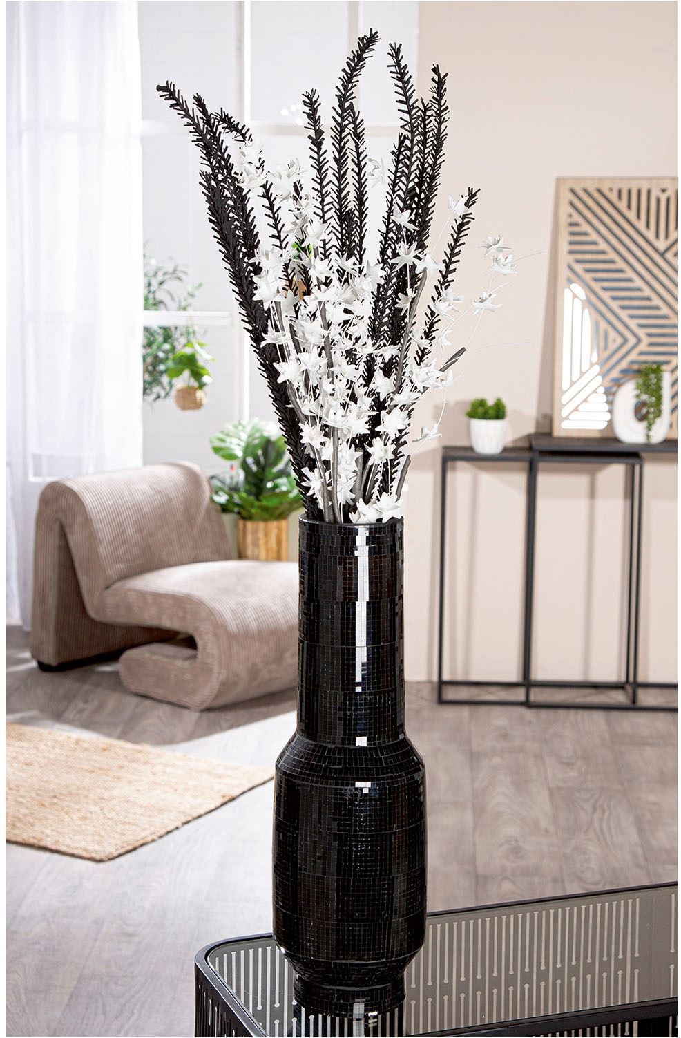 GILDE Bodenvase »Bodenvase Black Disco schwarz H. 51 cm«, (1 St.)