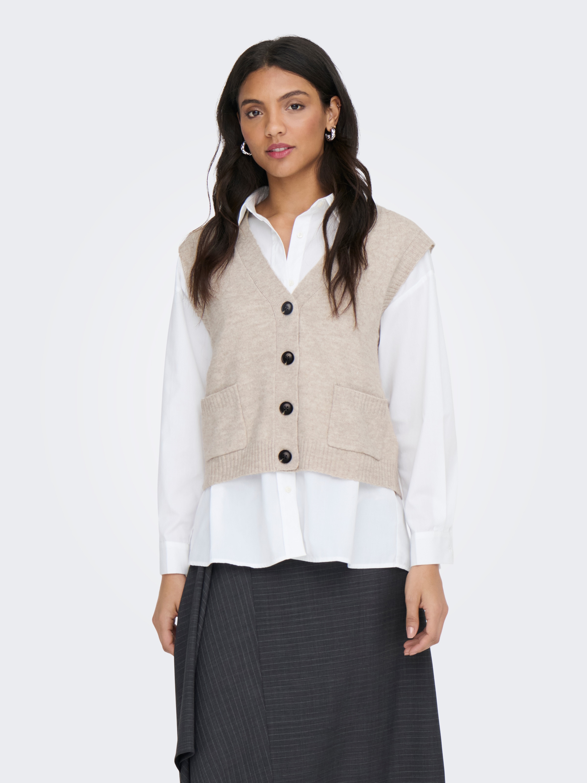 JDY Strickweste »JDYSUPER S/L V-NECK VEST KNT NOOS« Materialmix