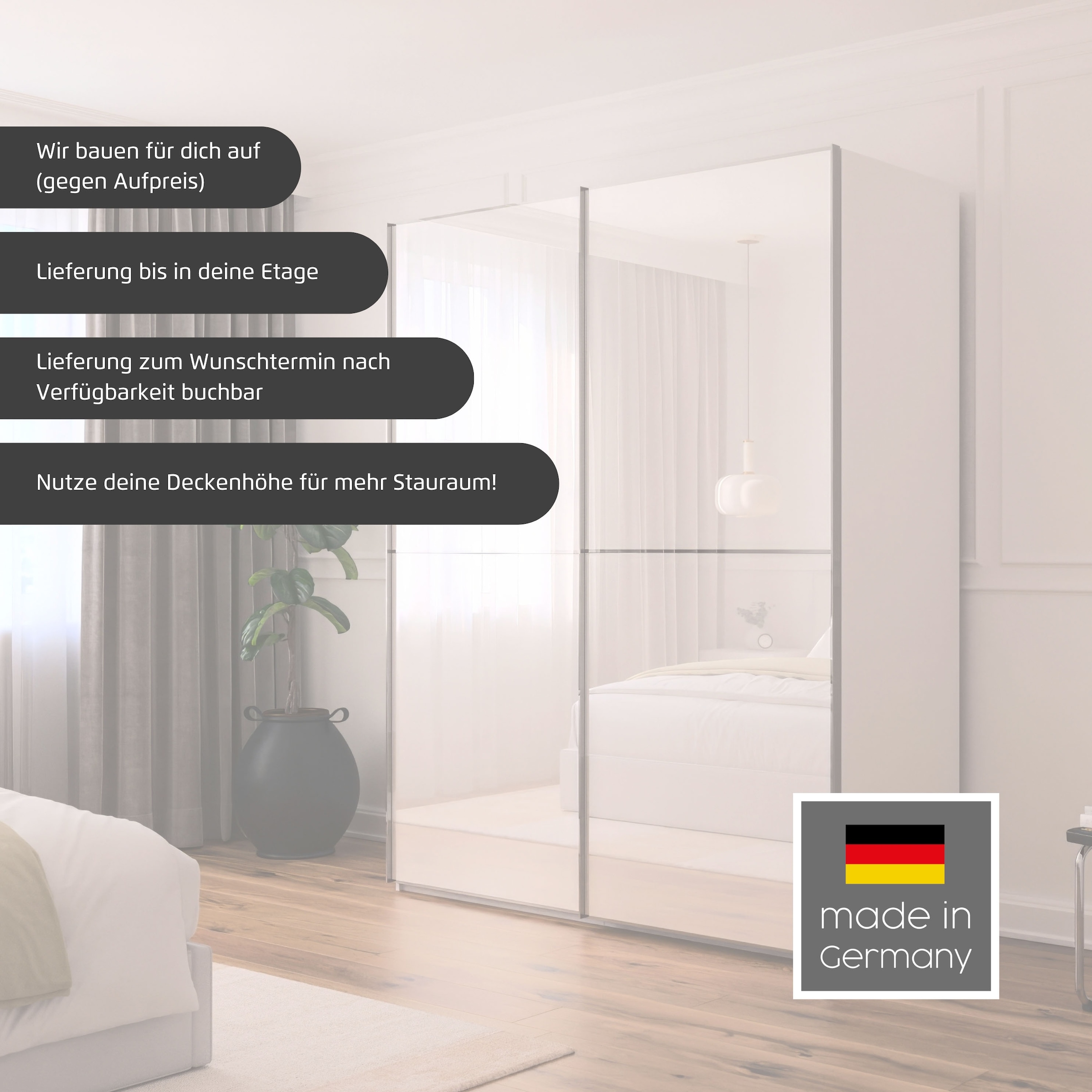 rauch Schwebetürenschrank »Kleiderschrank Schrank Garderobe Schlafzimmerschrank SCALE-DUO«, edle zweigeteilte Türen Spiegel/Glas-Mix 3 Zierleisten MADE IN GERMANY