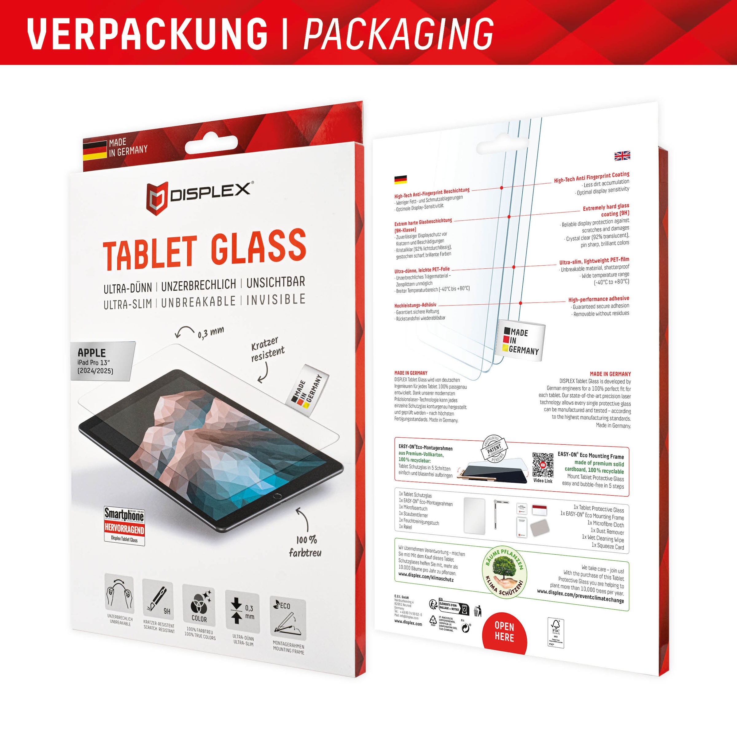 Displex Displayschutzfolie »Tablet Glass« für Apple iPad Pro 13" (2024/2025) Displayschutz, Bildschirmschutz, kratz & stoßfest, einfaches Anbringen