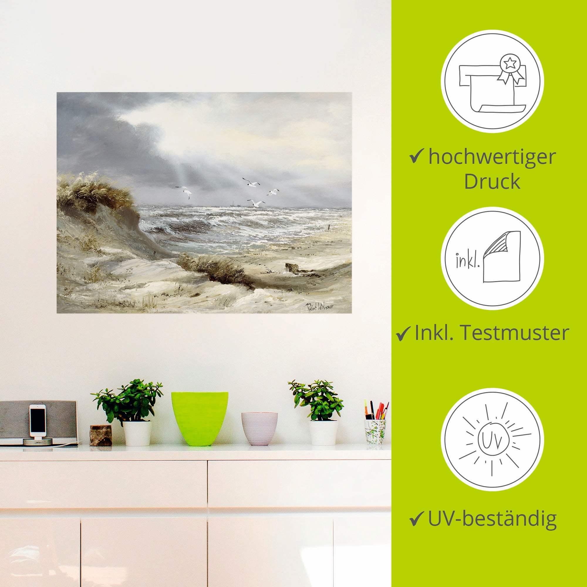 Artland Wandbild »Dünen an der stürmischen See«, Küste, (1 St.), als Leinwandbild, Poster, Wandaufkleber in verschied. Größen