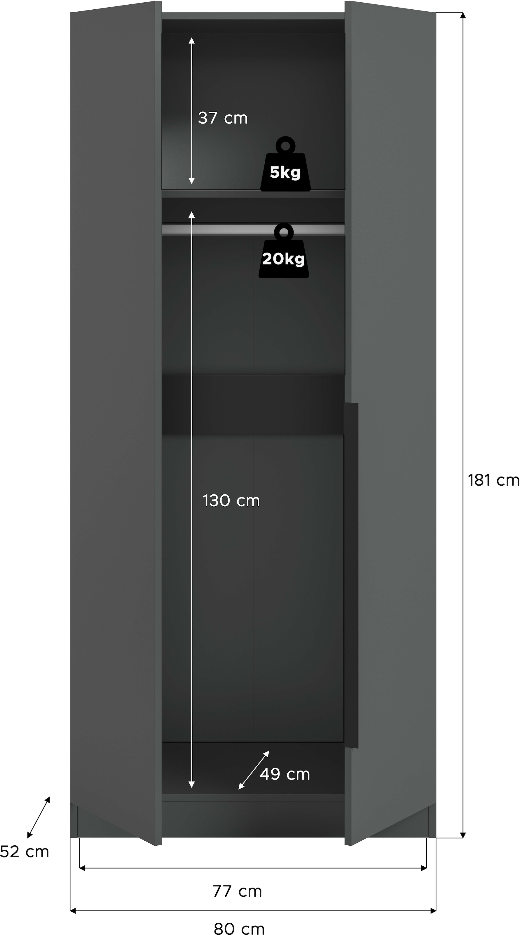 Home affaire Kleiderschrank »Skarde Schlafzimmerschrank, Garderobe, Schrank« Otto Bestseller Garderobe Schlafzimmerschrank,  Breite: 80 cm, anthrazit, Kleiderstange
