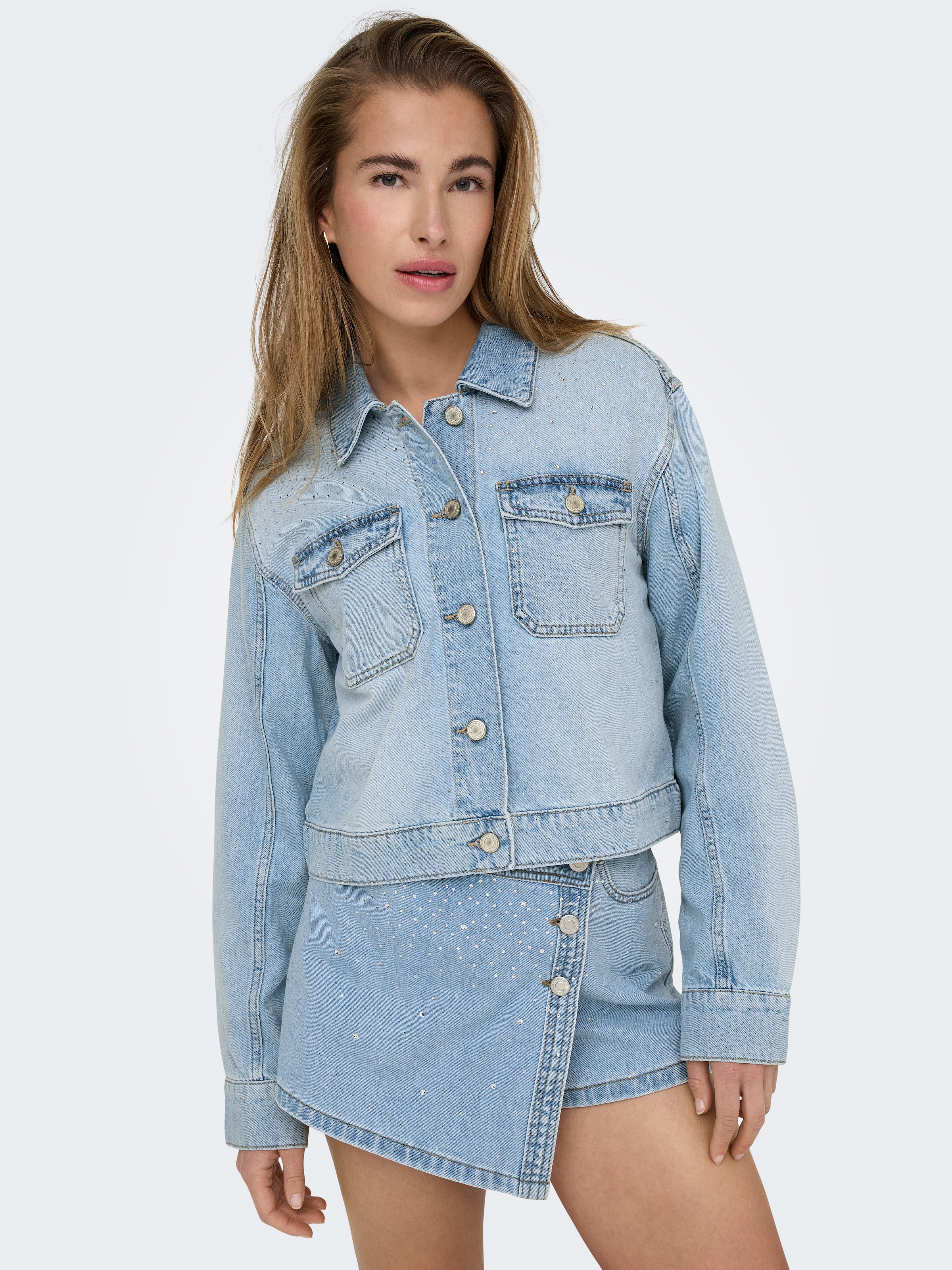 ONLY Jeansjacke »ONLLUMI LS RHINESTONE JACKET DNM PIM«