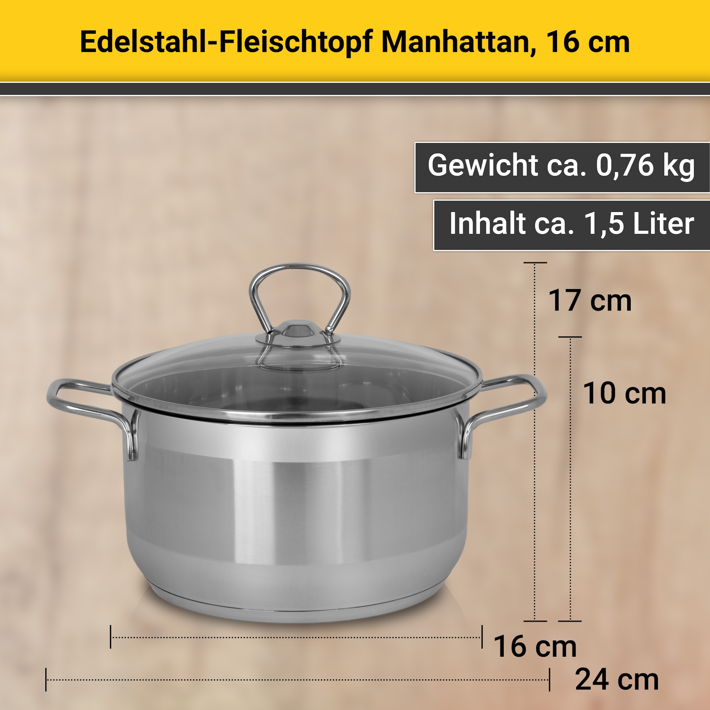 Krüger Fleischtopf »Edelstahl-Topf Manhattan« 1 tlg. Edelstahl