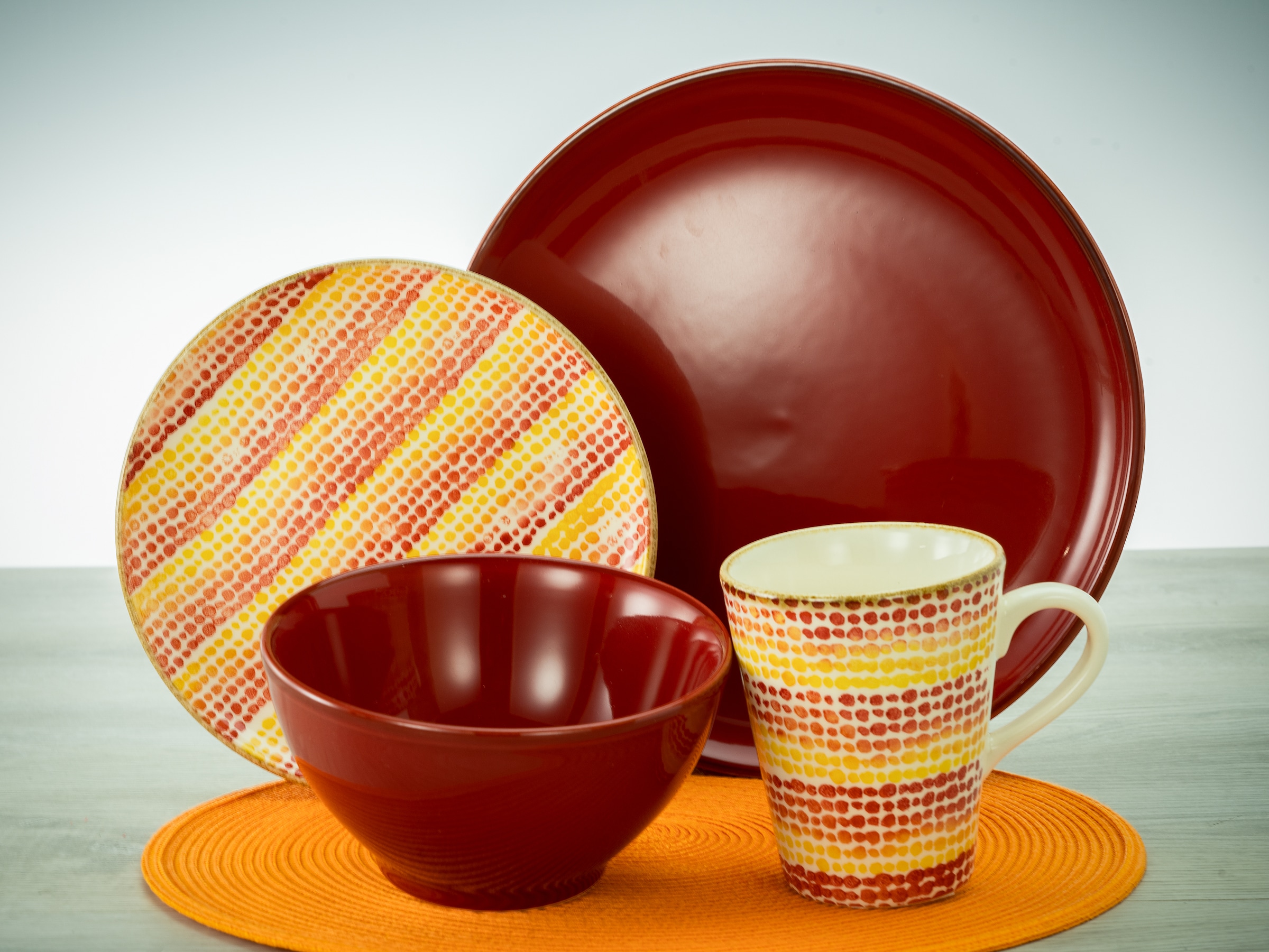 CreaTable Kombiservice »Geschirr-Set Malaga«, (Set, 16 tlg., Kaffeeservice und Tafelservice im Set, für 4 Personen), Service, mit Ethno-Motiven, Made in Europe, 16 Teile, für 4 Personen