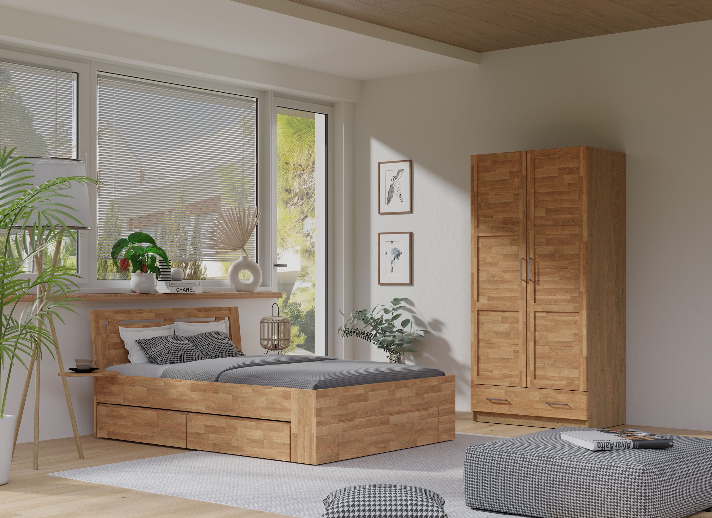 Home affaire Kleiderschrank »Sabrina, 97x60x200cm, natürlicher Landhausstil«, teilmassiv, Buche oder Eiche, FSC-zertifiziert, Metallgriffe