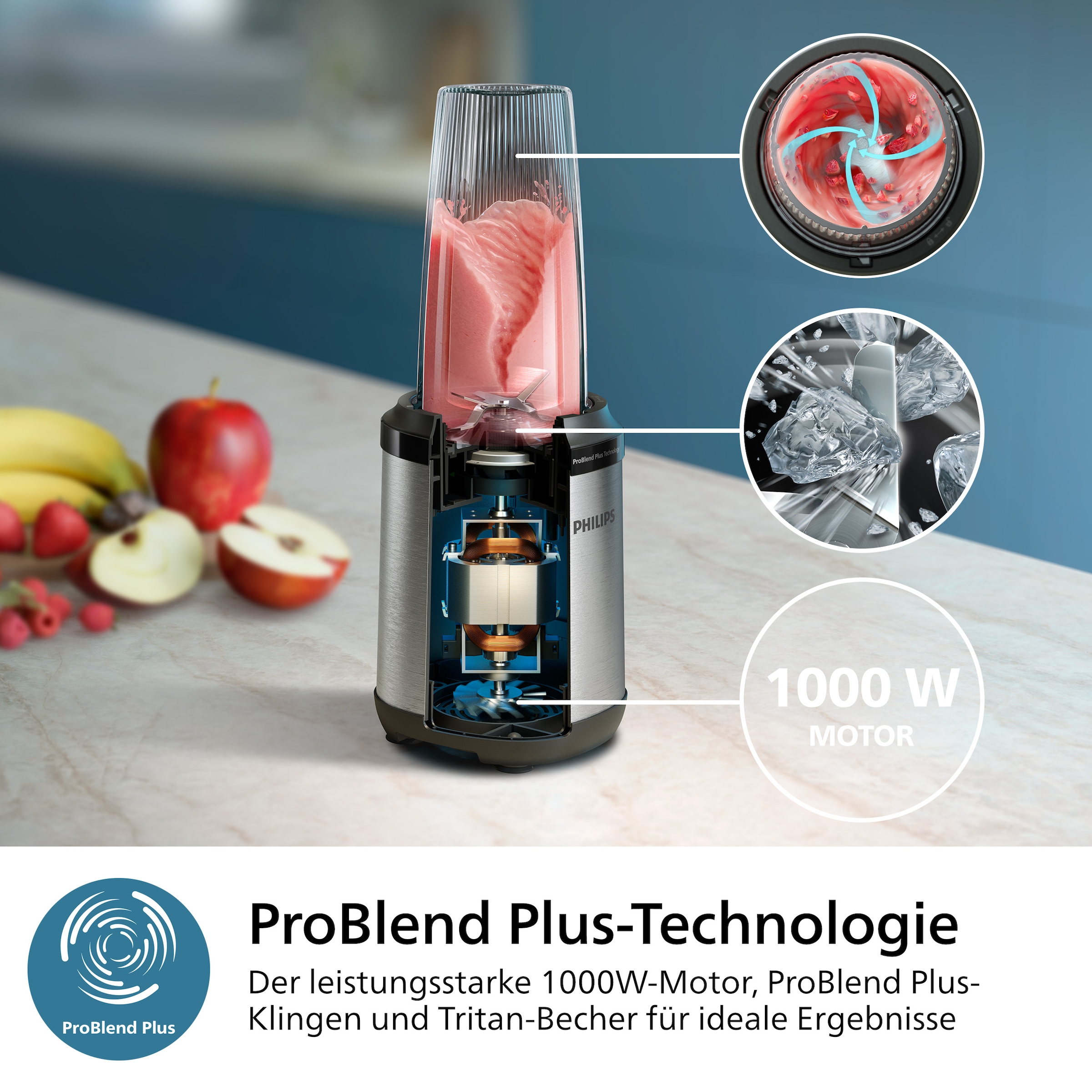 Philips Standmixer »HR2767/00 5000 Series, mit ProBlend Plus-Technologie«, 1000 W, 3 Becher (700, 500, 300 ml), kompaktes Design; Schwarz/Edelstahl