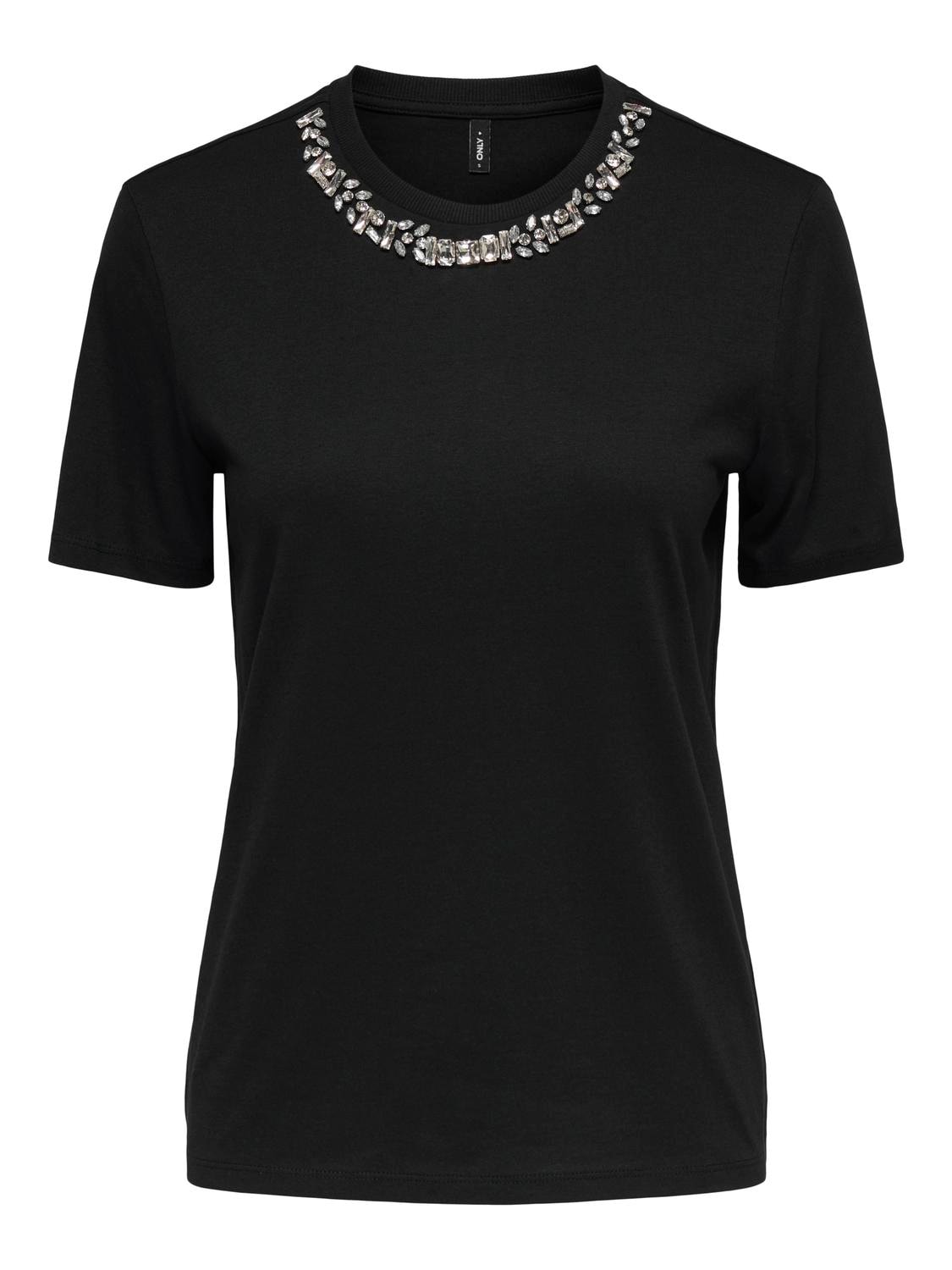 ONLY Kurzarmshirt »ONLPARKER S/S O-NECK BLING TOP BOX JRS« Materialmix, regular fit, Rundhals, mit Strass-Stein Detail