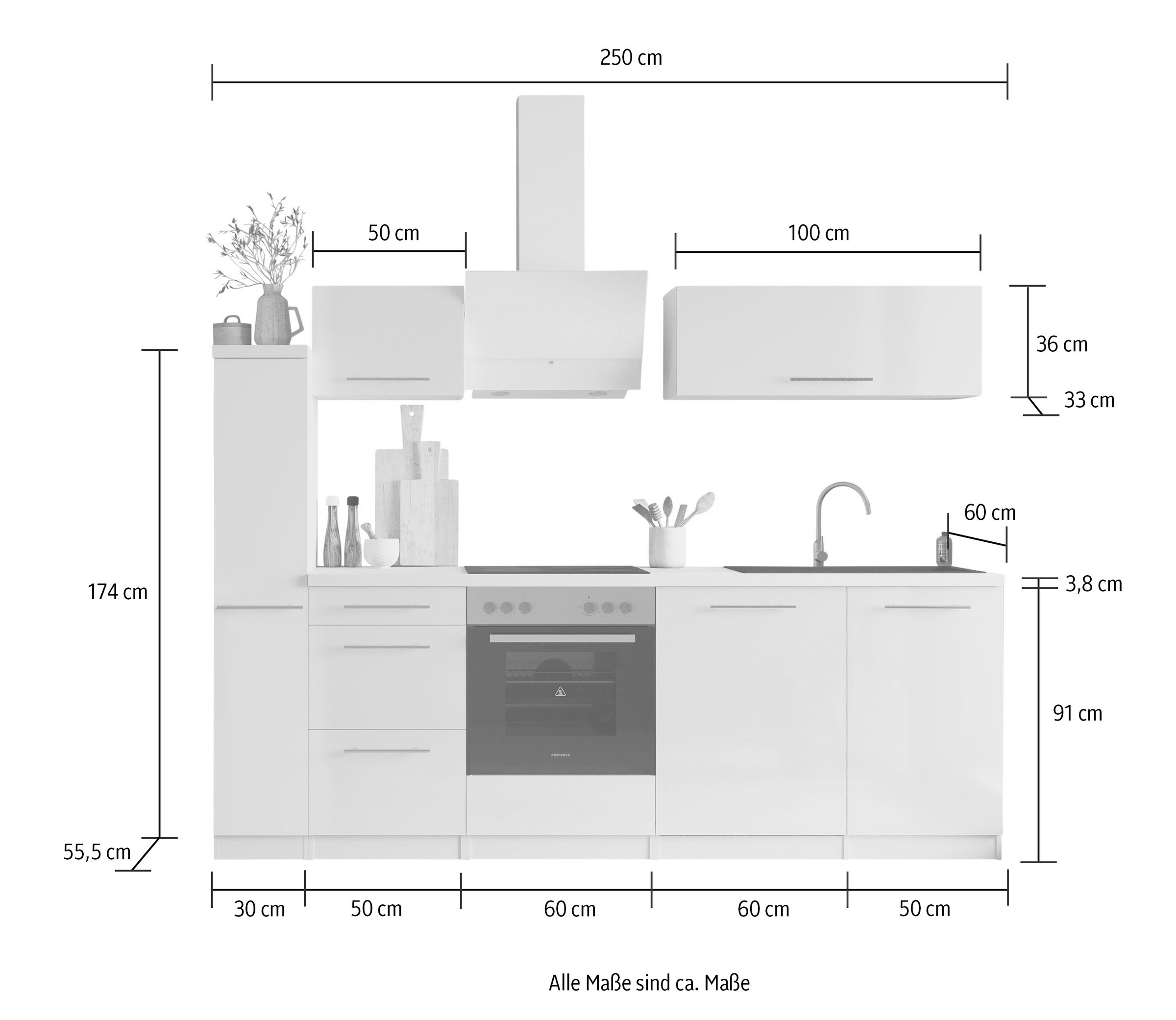 RESPEKTA Küche »Amanda« Breite 250 cm, mit Soft-Close, exklusiver Konfiguration für OTTO