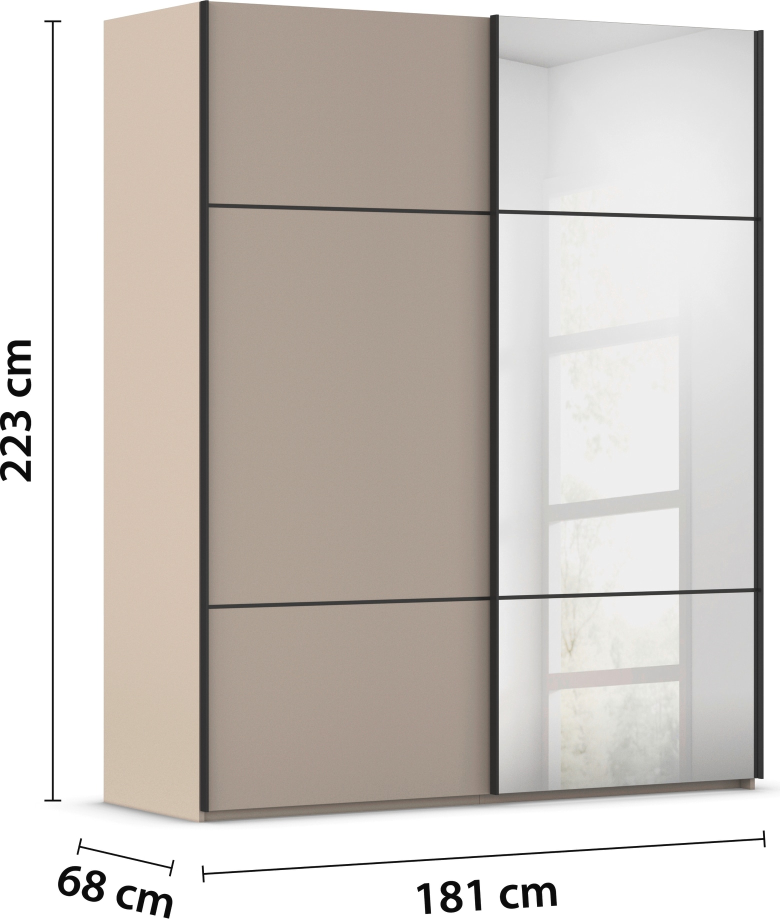 rauch Schwebetürenschrank »Kleiderschrank Schrank Garderobe Schlafzimmerschrank SCALE-TRIO« edle dreigeteilte Front mit 2 Zierleisten und Spiegel MADE IN GERMANY