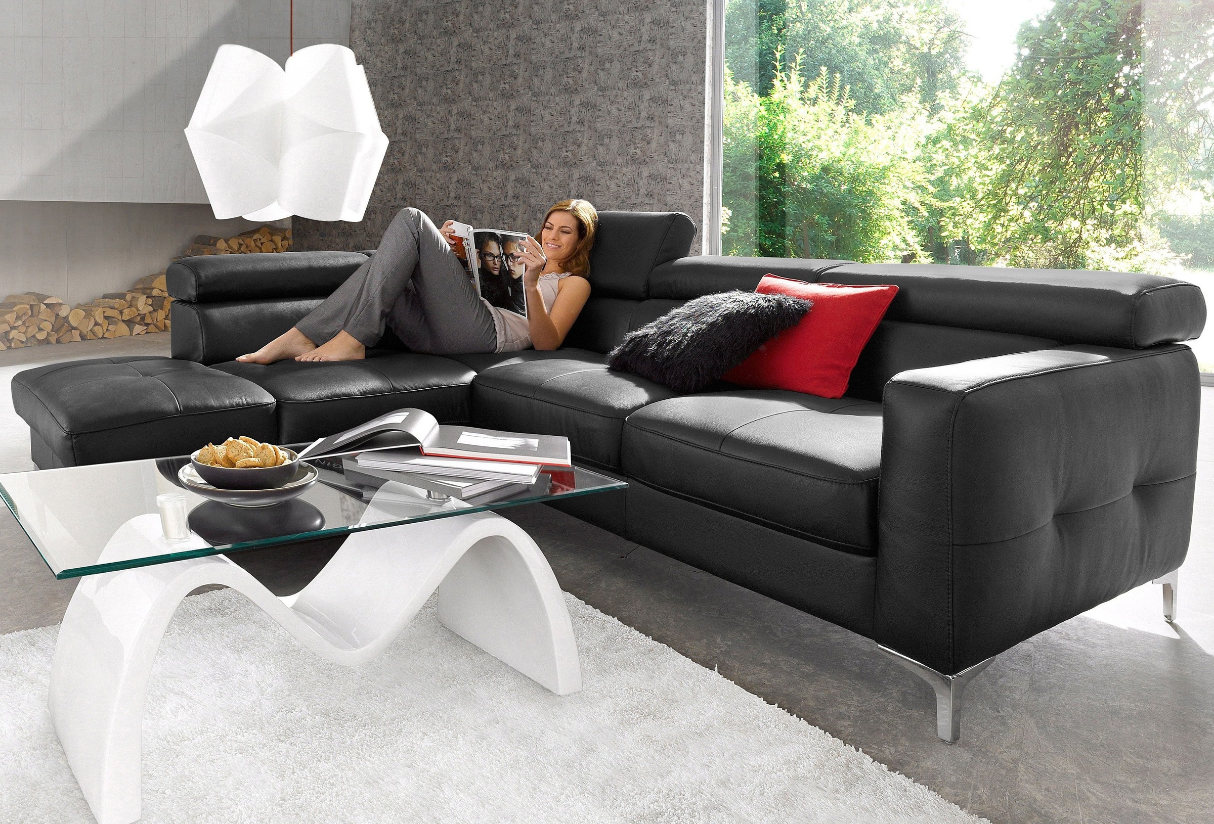 COTTA Polstergarnitur »Sammy L-Form«, (Set), Set bestehend aus: Ecksofa mit Kopfteilverstellung & Hocker
