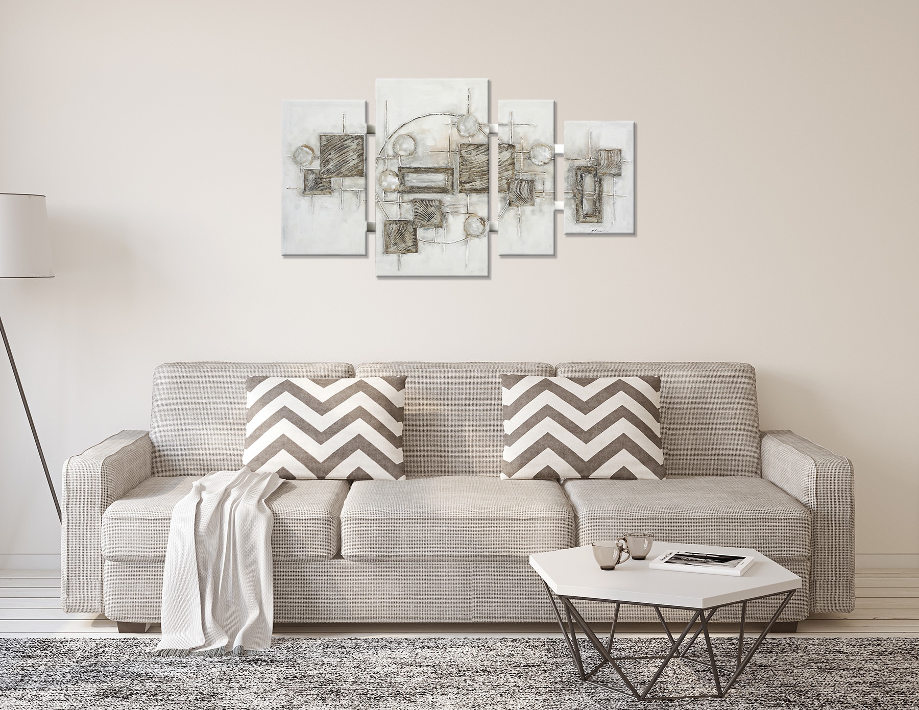 Bönninghoff Ölgemälde »handarbeit 4-teilig QUADRATE ABSTRAKT 70x124 cm – Wandbild Deko modern«