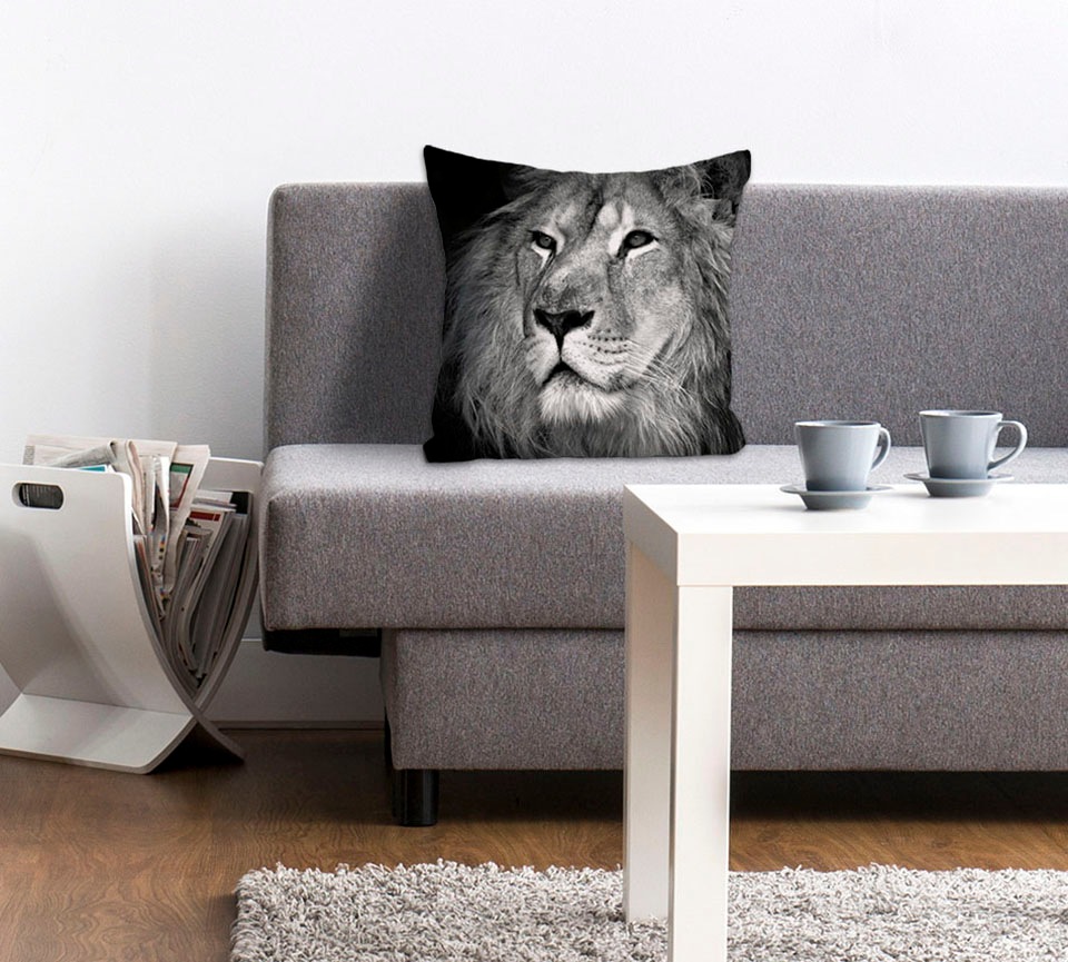 queence Dekokissen »Michelle«, Kissenhülle,Löwe,Schwarz,Stylisch,Minimalistisch,Wild,Majestätisch