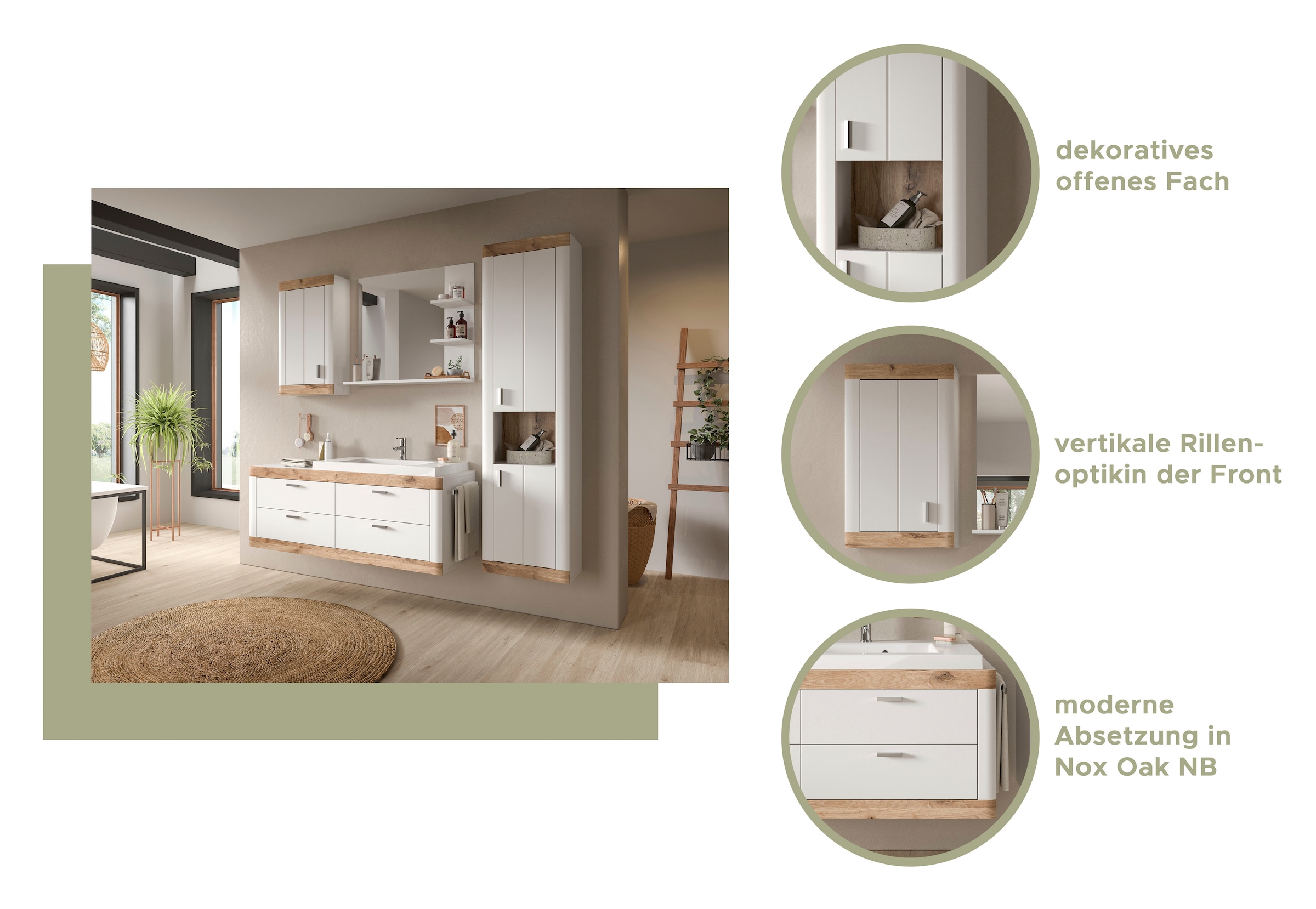 welltime Hochschrank »Landsby, Breite 45cm, 2 Türen (Türanschlag wechselbar), 2 Einlegeböden« 1 Stk. tlg. Hängeschrank, Wandschrank, Badmöbel, Badschrank, Schrank,Bad,