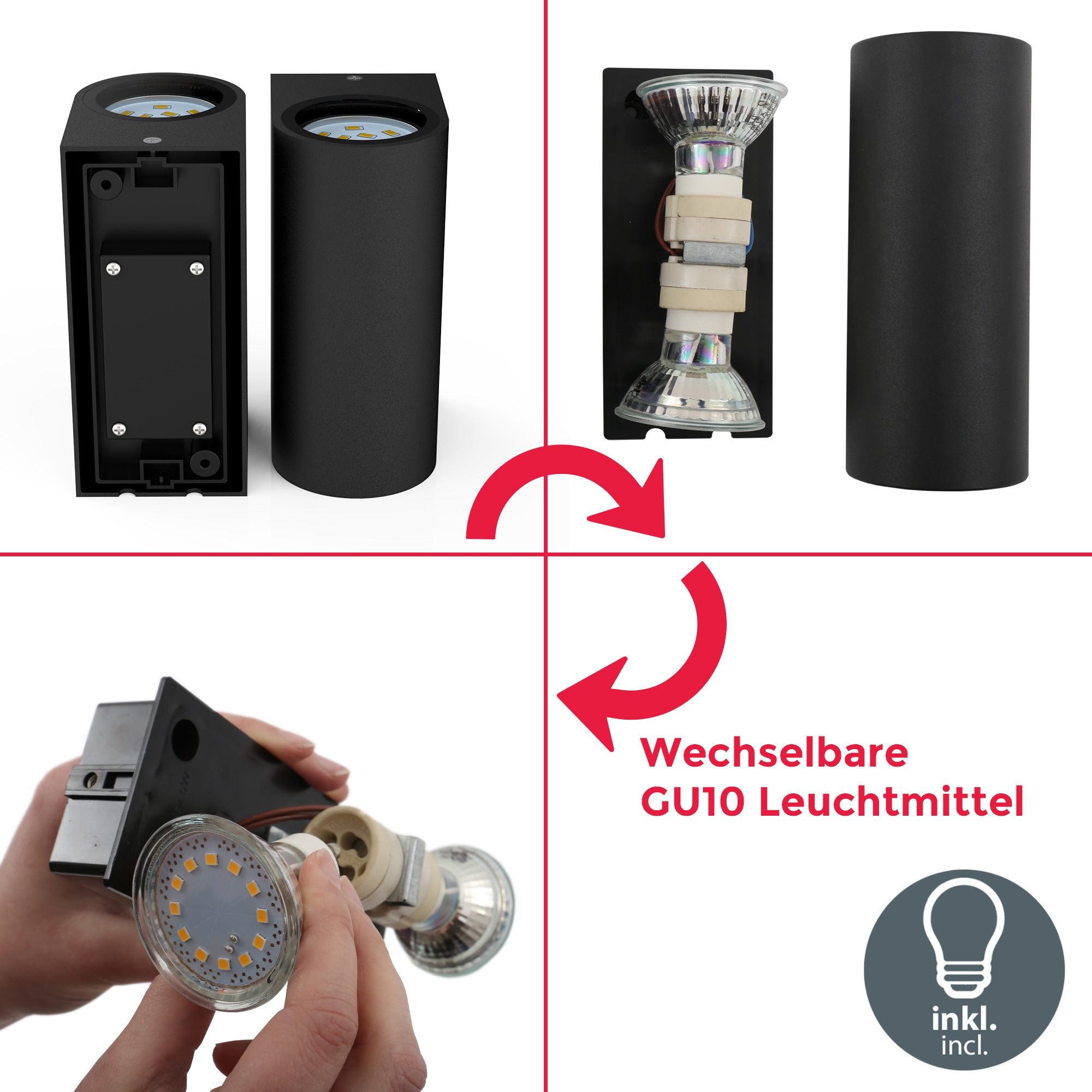 Außenleuchte, Garantie 5W LED 400lm schwarz, Außen-Wandleuchte 2 Strahle, XXL »Volans«, B.K.Licht | Wand-Spot, mit IP44, 3 flammig-flammig, inkl. Jahren kaufen online Bad,