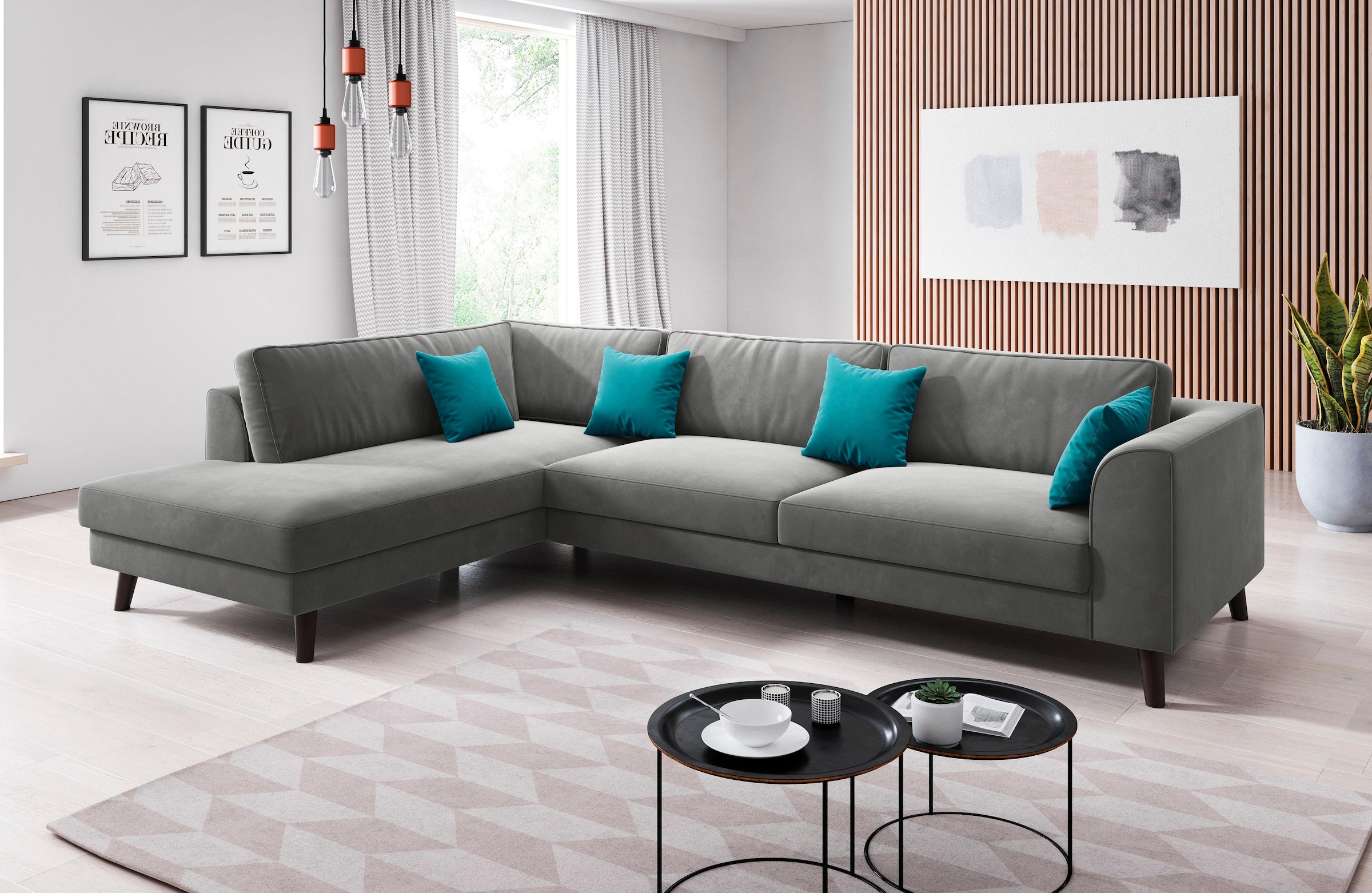 INOSIGN Ecksofa »Laurentia, L-Form«, mit 4 Zierkissen, Ottomane links oder rechts bestellbar