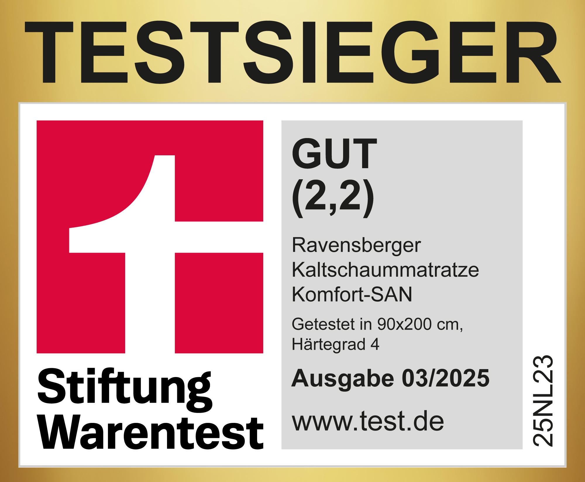 RAVENSBERGER Matratzen Kaltschaummatratze »KOMFORT-SAN Testsieger Stiftung Warentest« 18 cm hoch Raumgewicht: 50 kg/m³ 1 Stk. tlg. Ausgabe 03/2025 Note GUT (2,2), getestet in 90x200cm Härtegrad H4