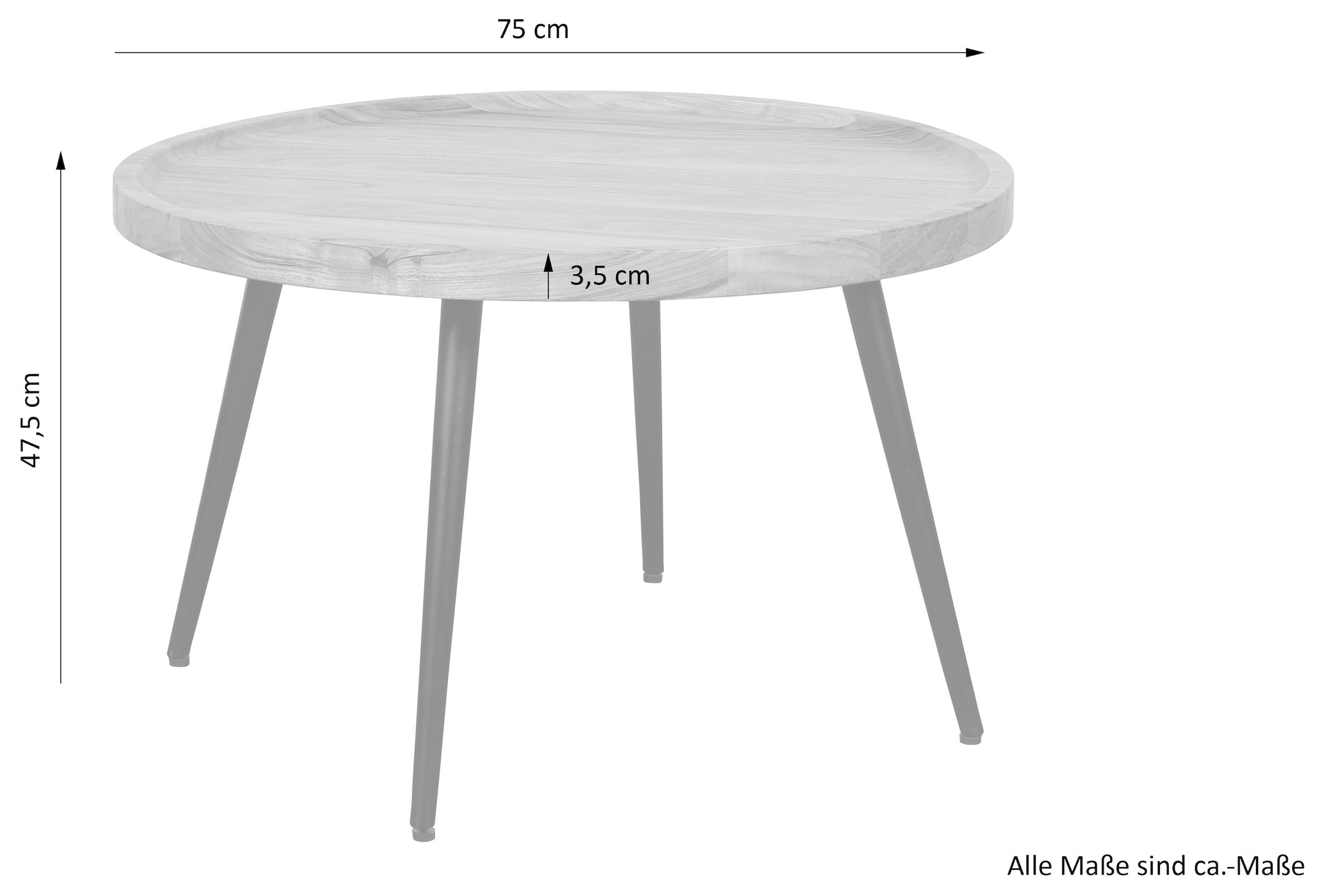 byLIVING Couchtisch »Romy«, mit massiver Akazien - Platte und schwarzem Metallgestell, rund 75cm