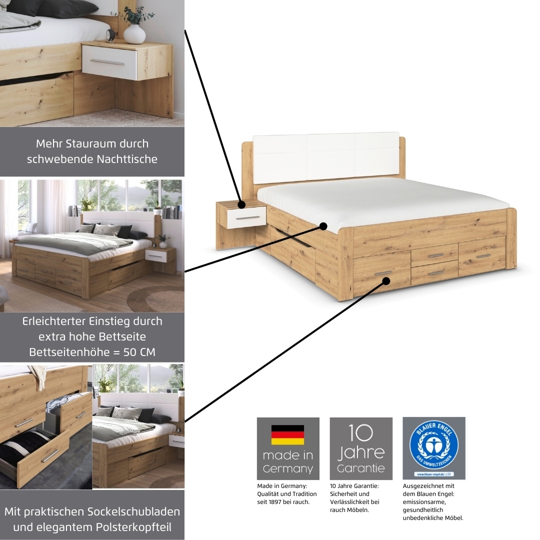 rauch Bettanlage »Doppelbett Komfortbett Funktionsbett WEINGARTEN« Set, Liegefläche 180x200, B/H/T/: 265/118/210 cm, 3 tlg. tlg.