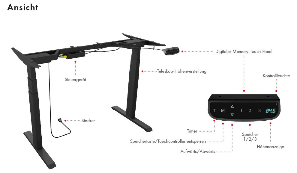 ICY BOX Tischgestell »Elektrisch höhenverstellbare Sitz-Steh-Lösung«