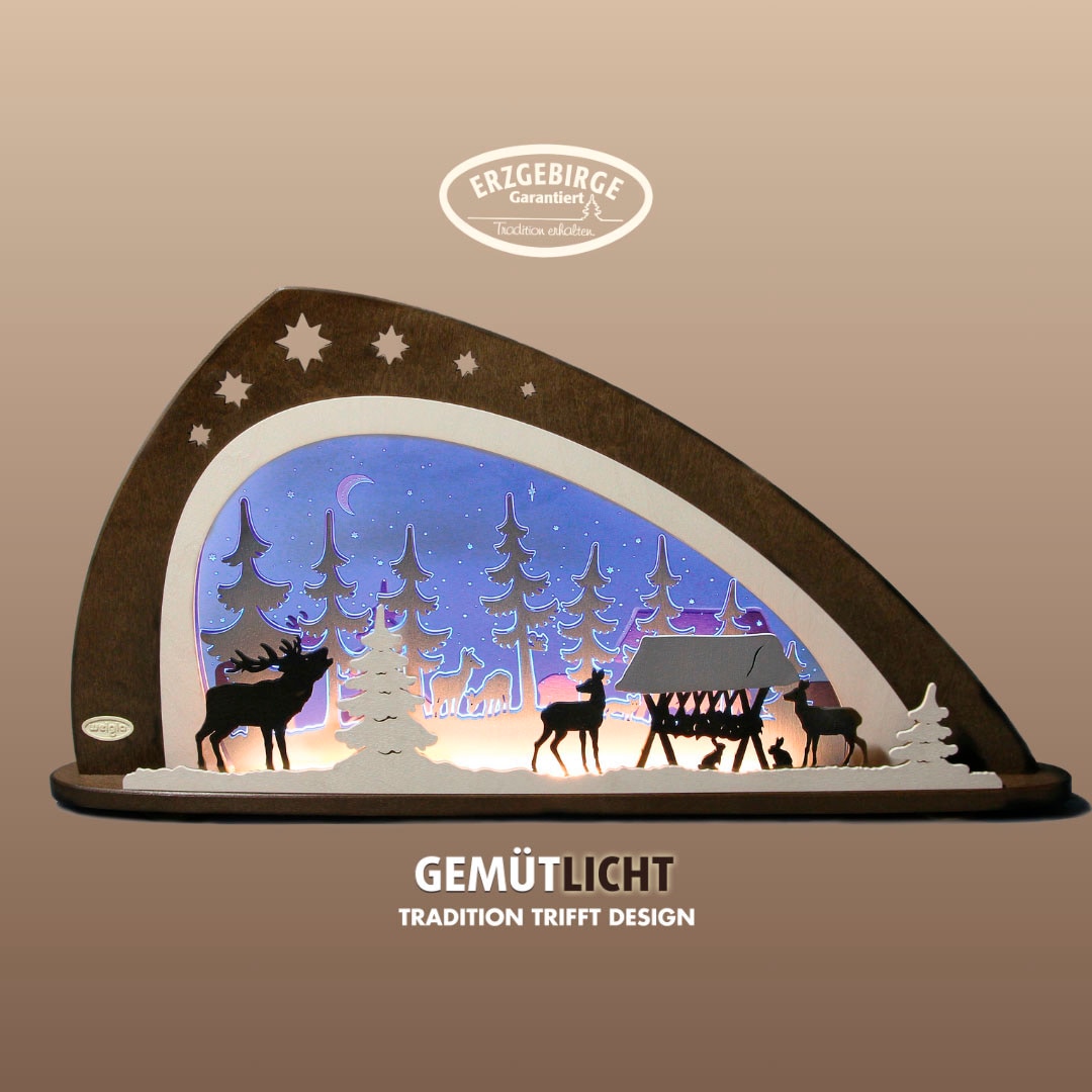Weigla Lichterbogen »LED Waldtiere, moderner Schwibbogen aus Holz & Acrylglas«, Erzgebirge garantiert, Weihnachtsdeko Innen, Weihnachtsbeleuchtung