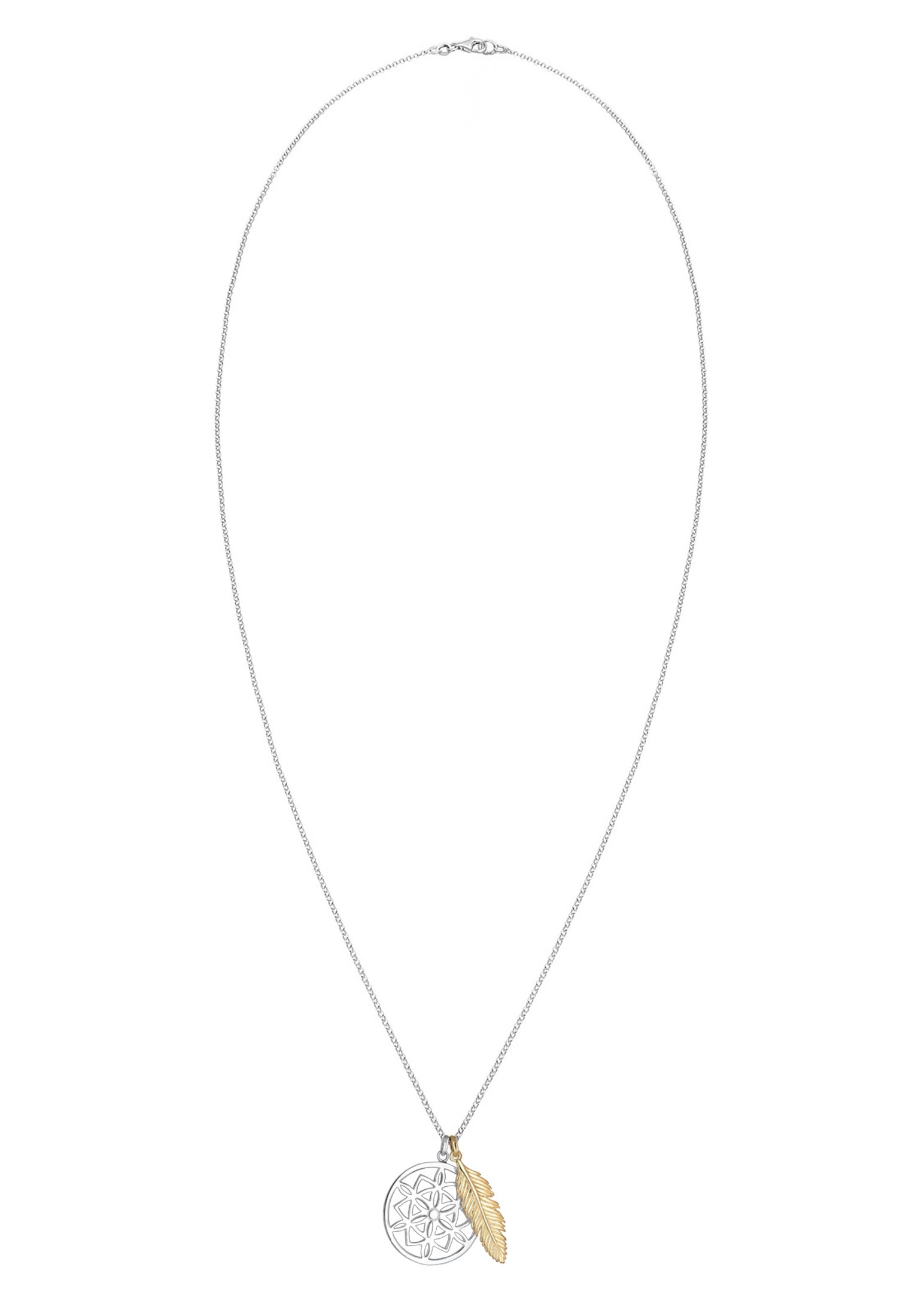 Elli Kette mit Anhänger »Halskette Ornament Feder Anhänger Traumfänger 925 Sterling Silber bicolor«