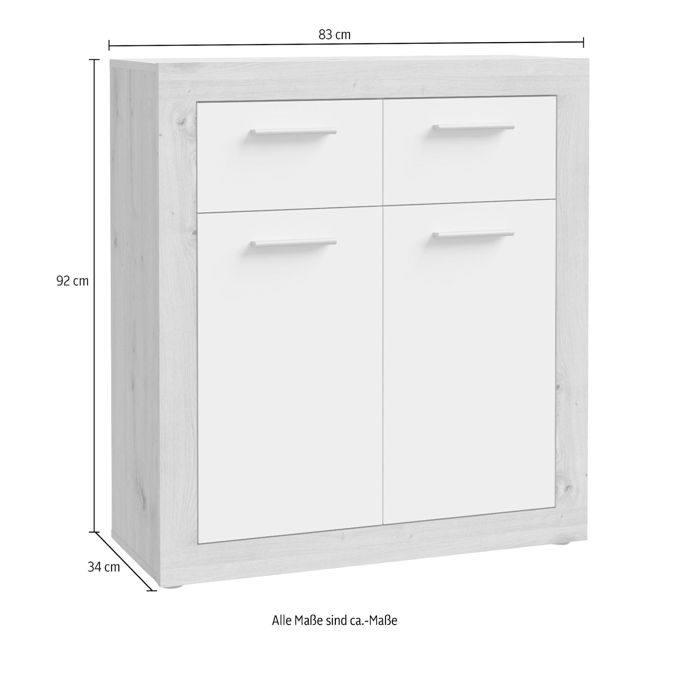 FORTE Kommode »Baccio«, Breite 83 cm, Höhe 92 cm mit 2 Schubkästen und 2 Türen