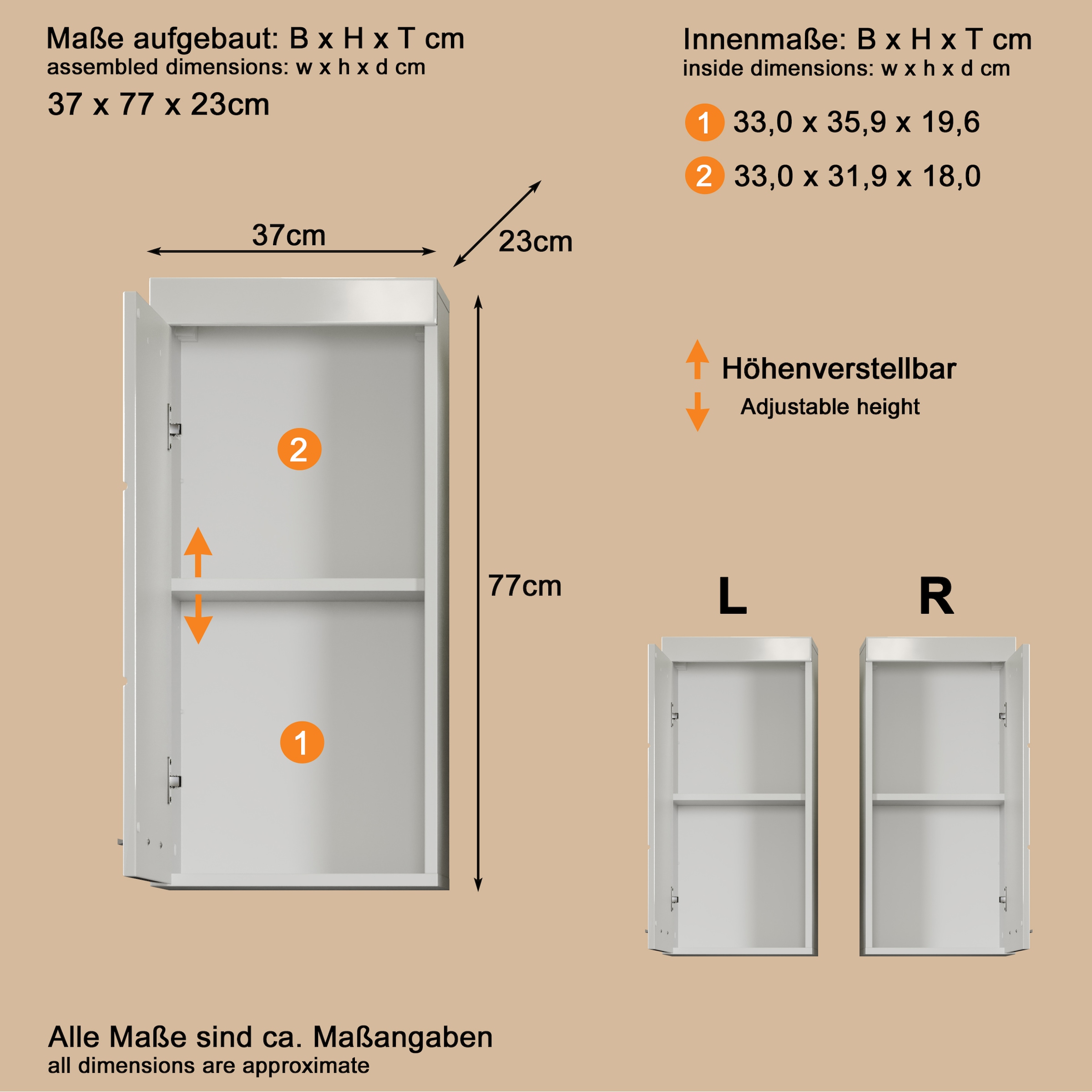 welltime Hängeschrank »Avena« Badschrank mit 1 Tür & 1 Boden - (B/T/H) 37/23/77 cm