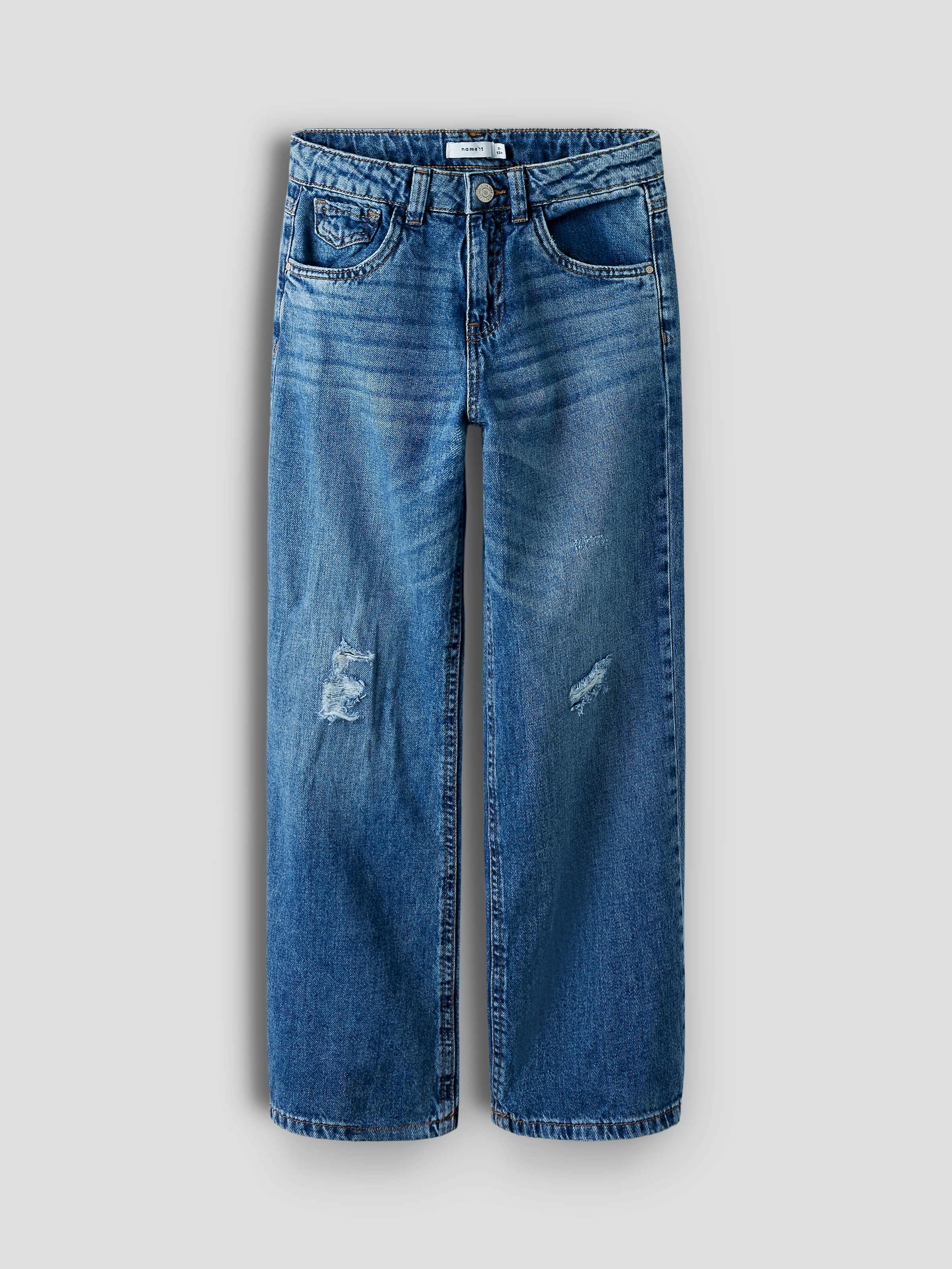 Name It 5-Pocket-Jeans »NKFROSE für Mädchen mit Destroyed-Effekt und hohem Bund«, normal, Denim, Abriebeffekte, Reißverschluss