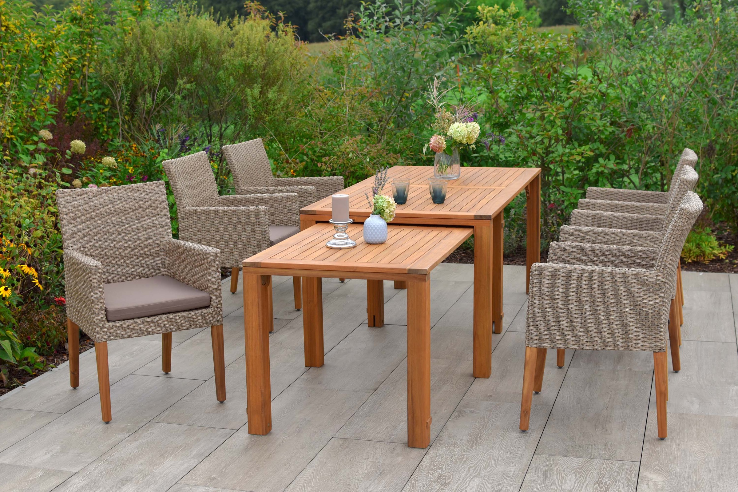 MERXX Garten-Essgruppe »Ranzano« Set, 13 Stk. tlg. 6 Sessel inkl. Sitzkissen, Ausziehtisch
