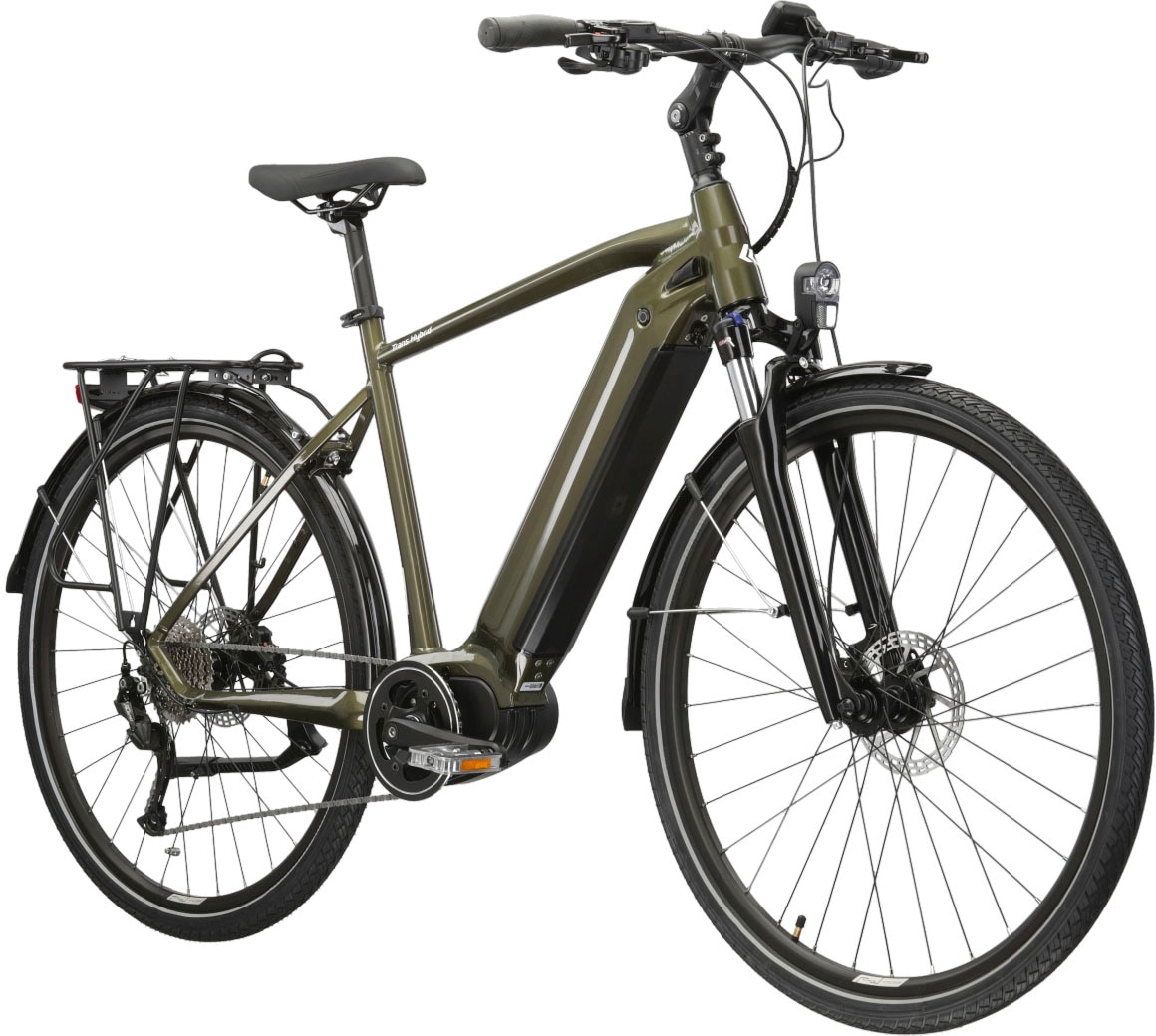 Kross E-Bike »KROSS E-Trekkingrad Herren Trans 5.0 28" khaki 9 Gänge«, 9 Gang, Shimano, ALIVIO M3100, Mittelmotor 250 W, Pedelec, Elektrofahrrad für Herren