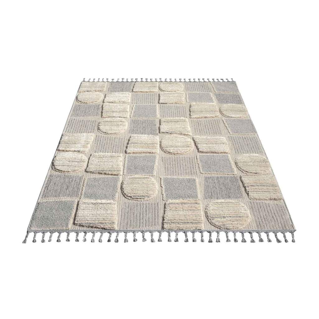 Carpet City Hochflor-Teppich »VALENCIA 950«, rechteckig, 20 mm Höhe, Läufer, Boho-Stil, Hochtief-Muster/ 3D-Effekt, mit Fransen