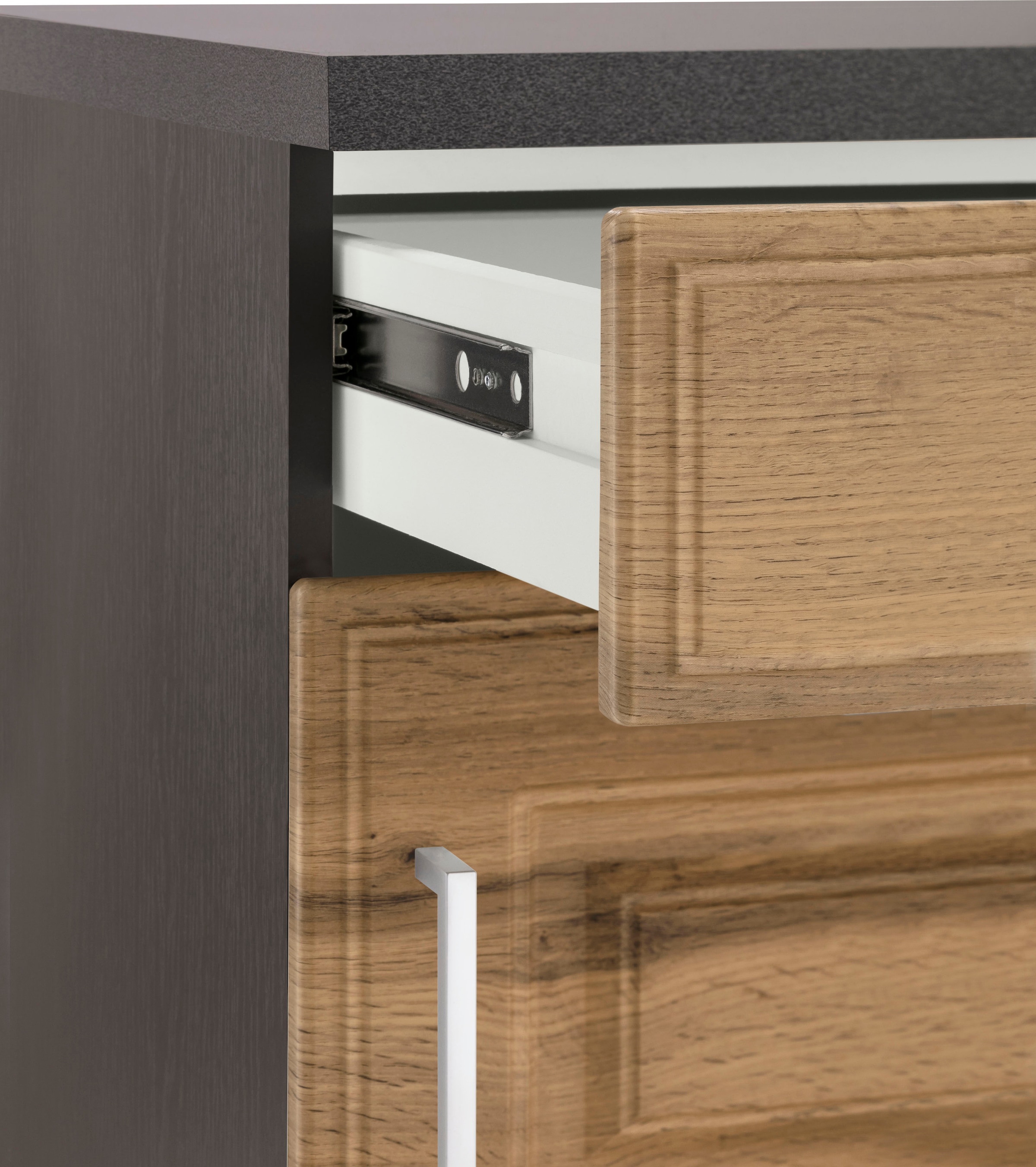 KOCHSTATION Winkelküche »KS-Stockholm« Stellbreite 220/310 cm, mit hochwertigen MDF Fronten im Landhaus-Stil