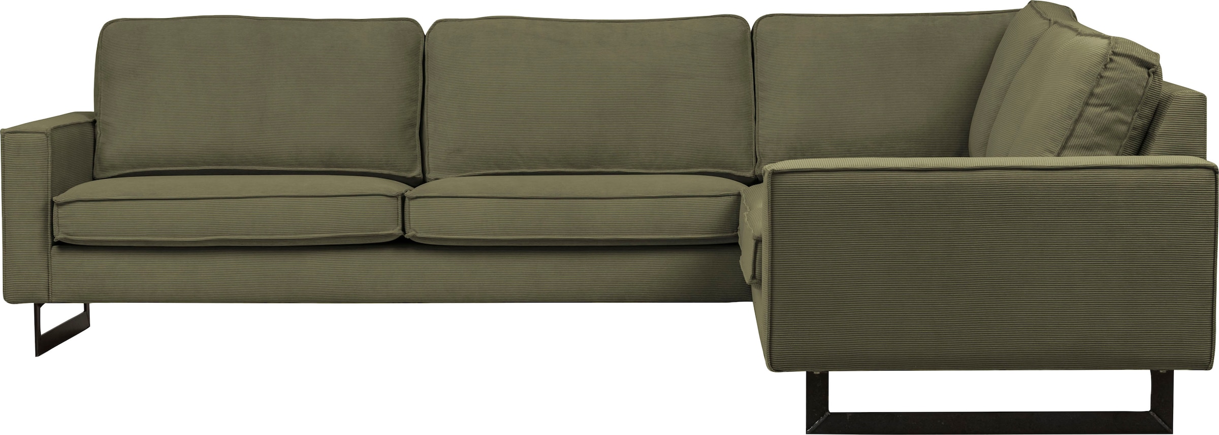PLACES OF STYLE Ecksofa »Pinto, XXL, 250/290 cm, langer Schenkel, Ottomane« Cord, Chenille, Lederoptik, mit Keder, Metallfüße, Wellenunterfederung