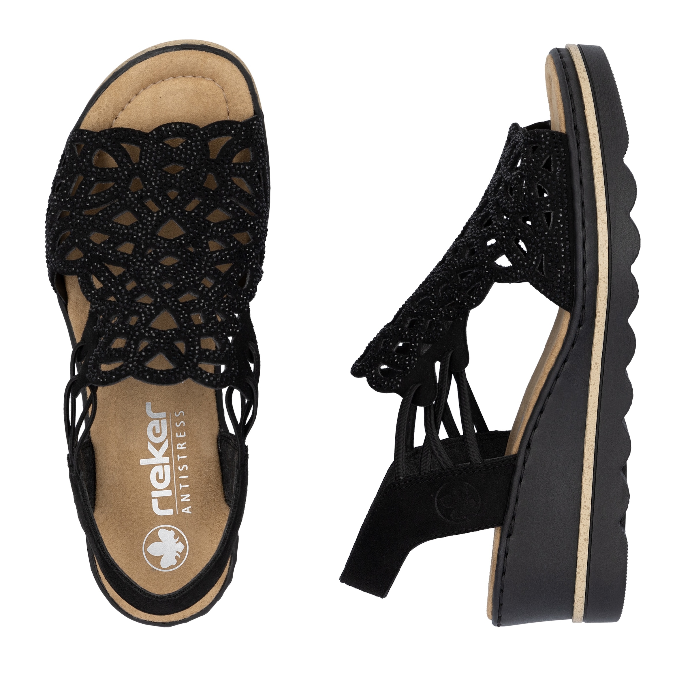 Rieker Keilsandalette  Sommerschuh, Plateausandale, Schlupfschuh mit Schmucksteinchen