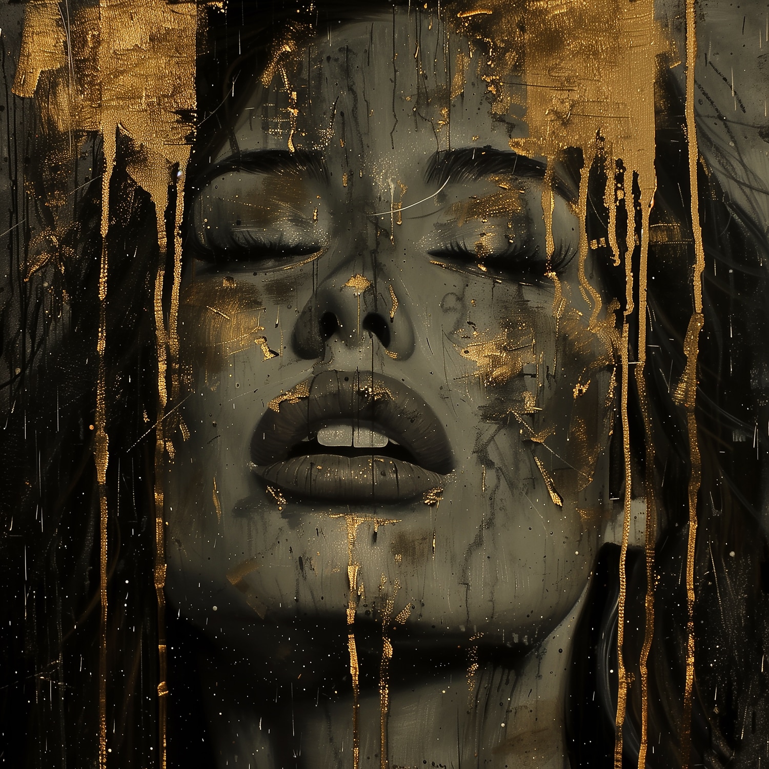 queence Acrylglasbild »Goldenes Gesicht« Abstrakt | Abstrakte | Bilder von Frauen | Formen | Gemälde | Kunst | Person 1 Stk. tlg. HD Premium Kunstdruck in Galeriequalität