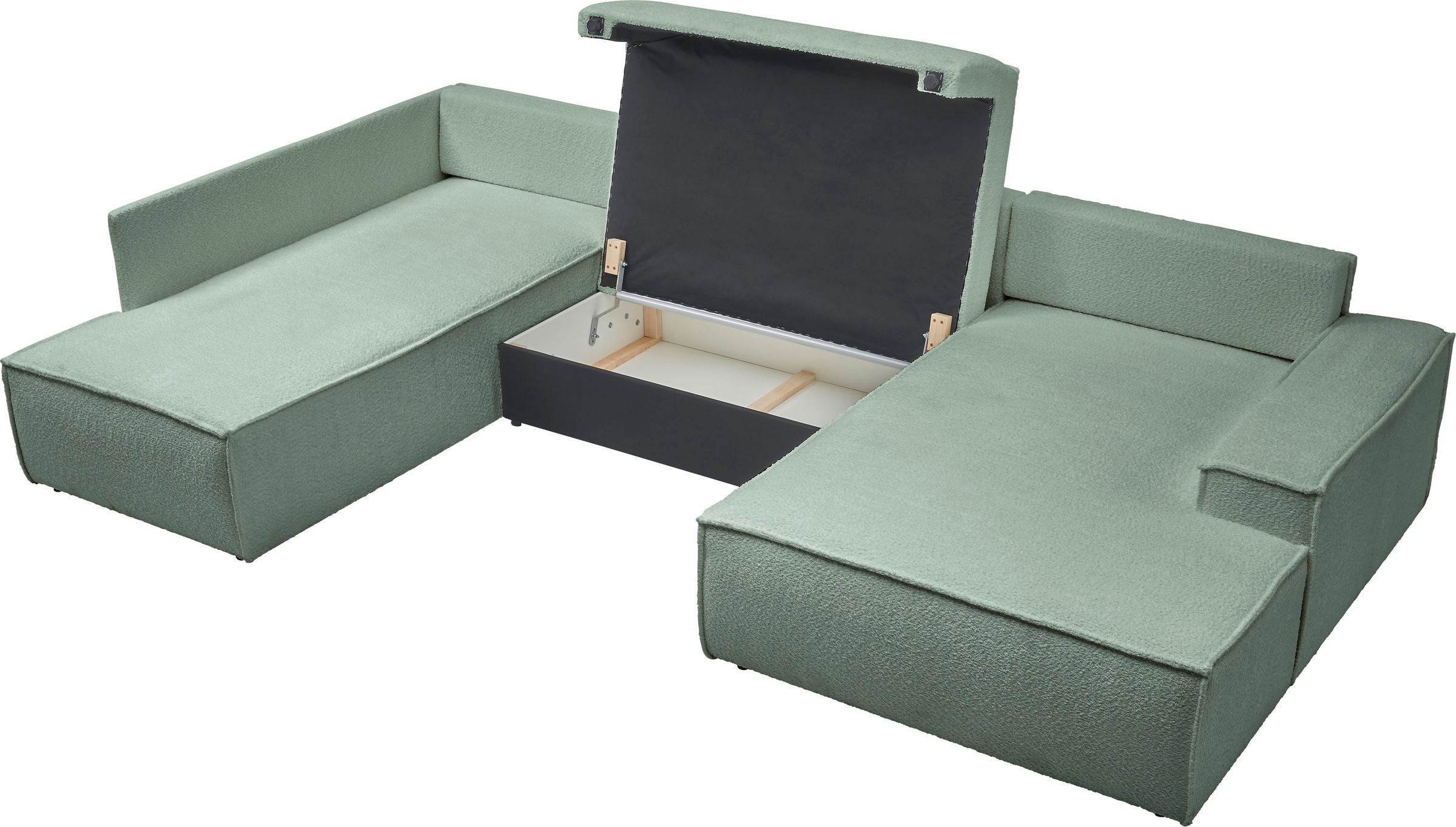 andas Wohnlandschaft »FINNLEY U-Form XXL 329 cm, Schlafsofa, Schlaffunktion m. Bettkasten«, (194/139 cm), Bouclé, Struktur und Cord